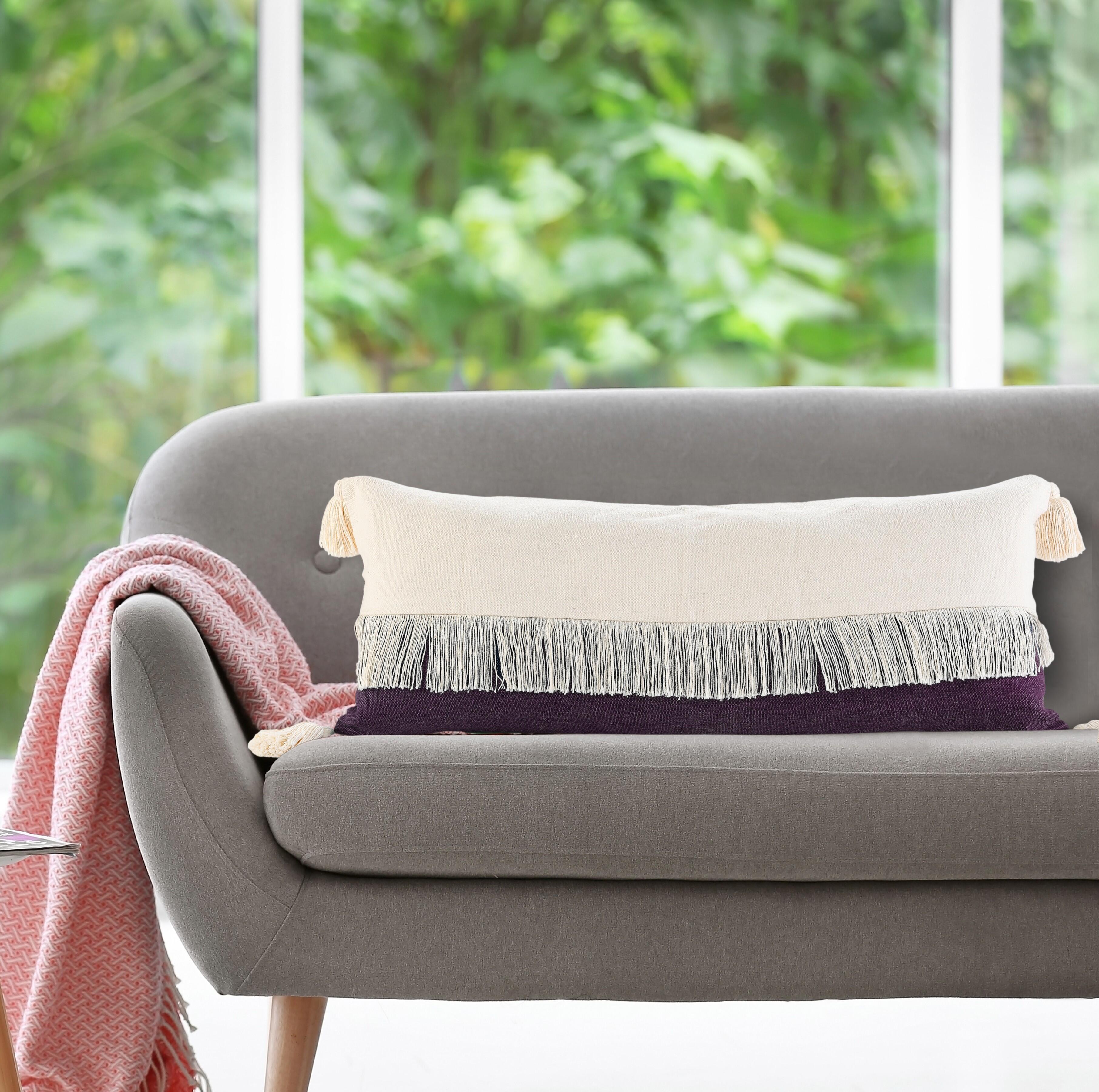Suvii Home Clara Lumbar Decorative Throw Pillow, Eggplant/Off-White, large