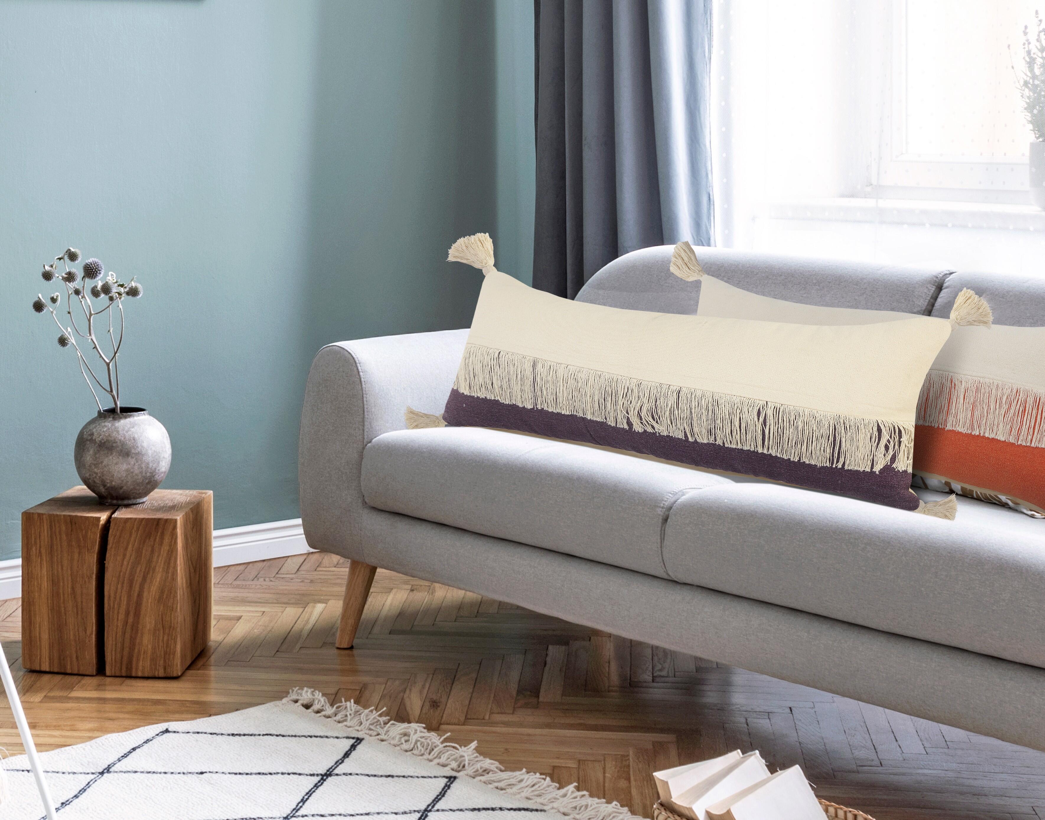 Suvii Home Clara Lumbar Decorative Throw Pillow, Eggplant/Off-White, large