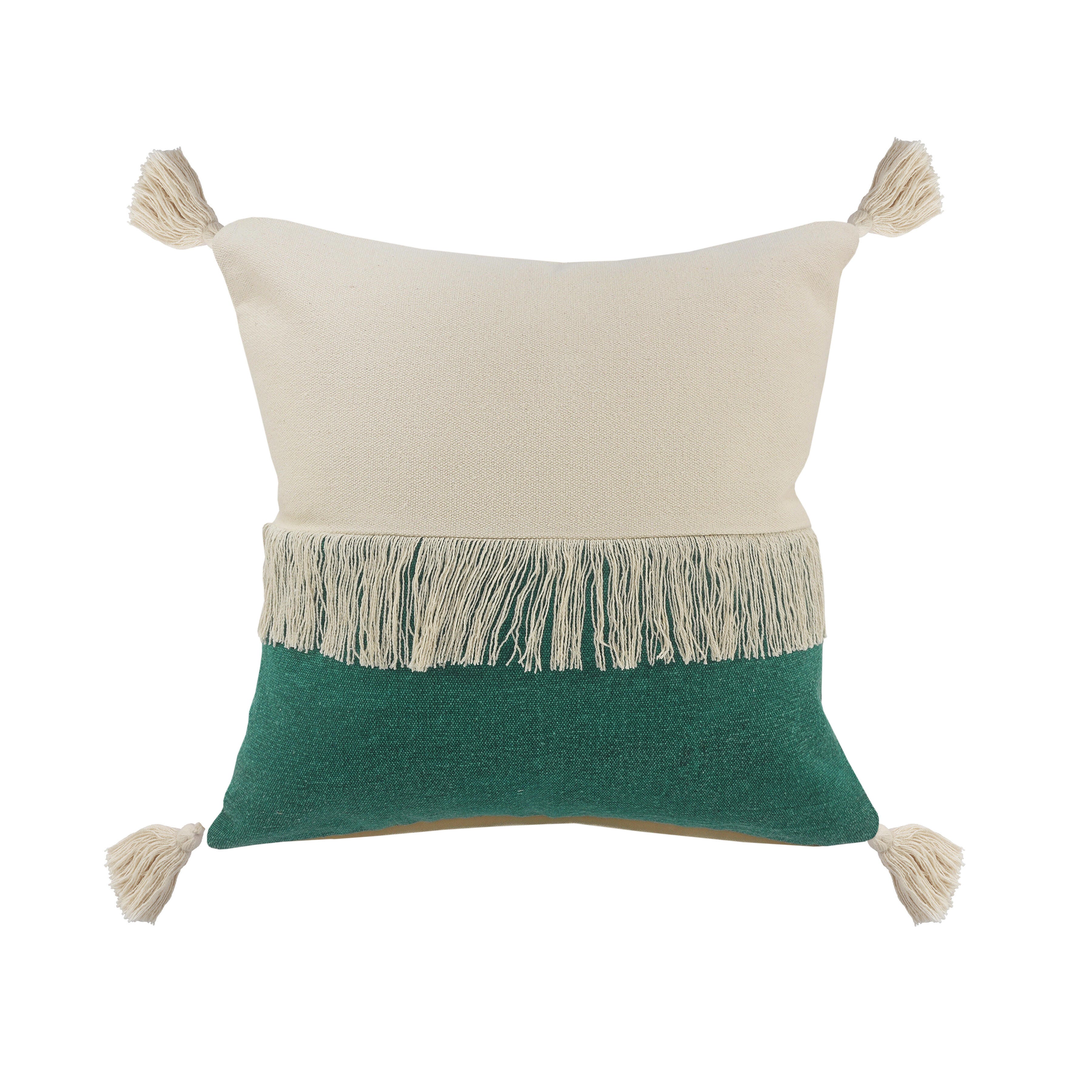 Suvii Home Clara Decorative Throw Pillow, Emerald Green/Off-White, large