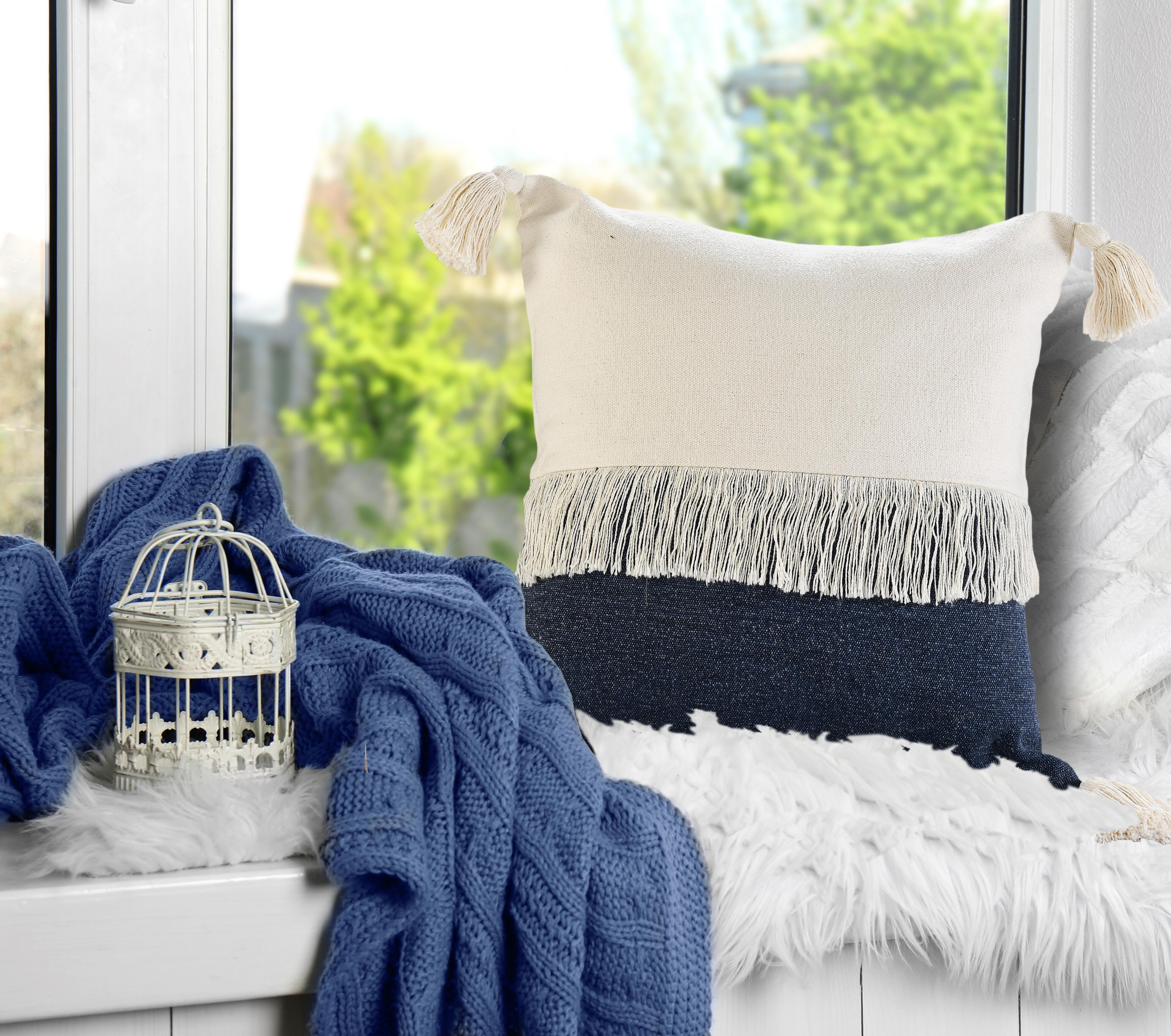 Suvii Home Clara Decorative Throw Pillow, Denim Blue/Off-White, large