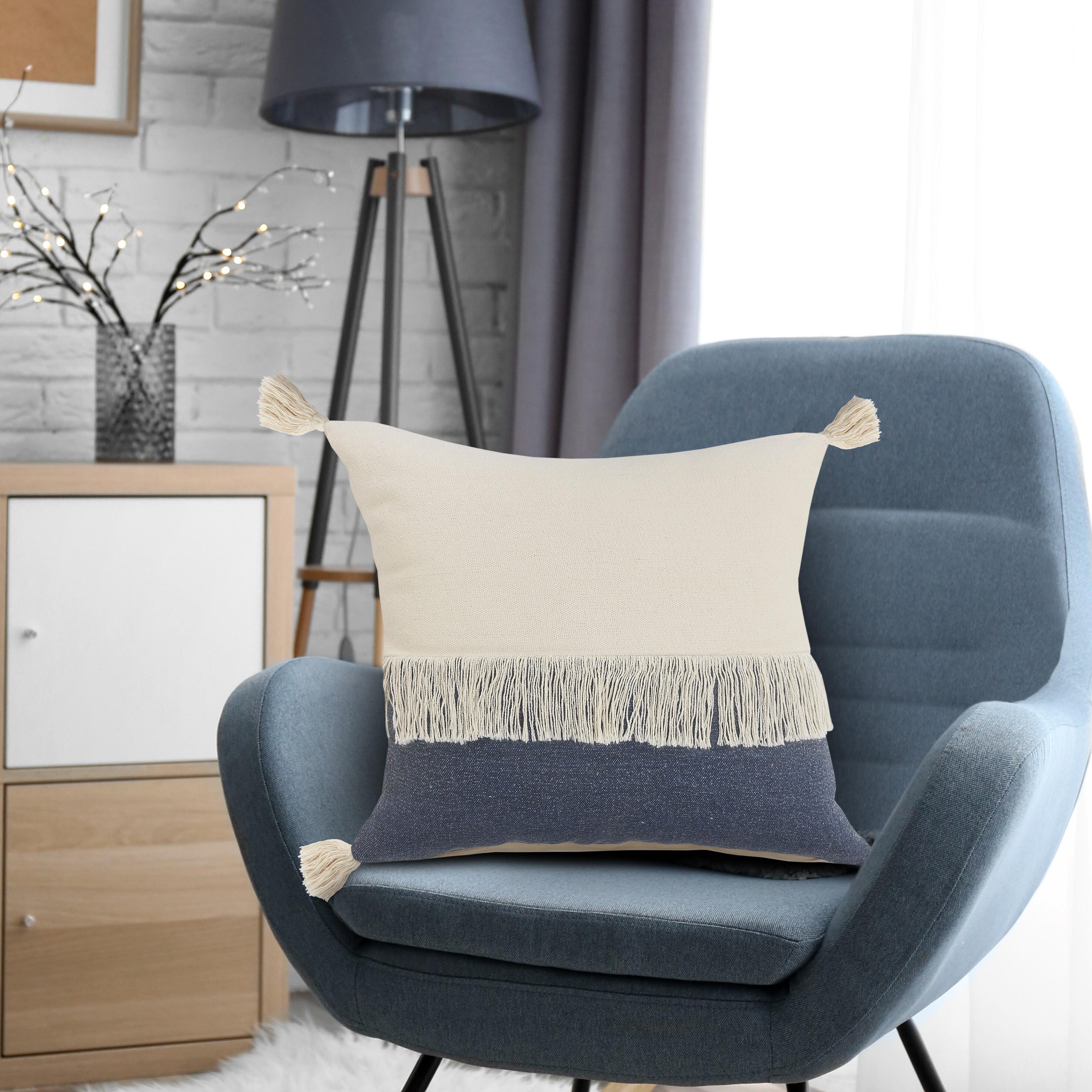 Suvii Home Clara Decorative Throw Pillow, Denim Blue/Off-White, large