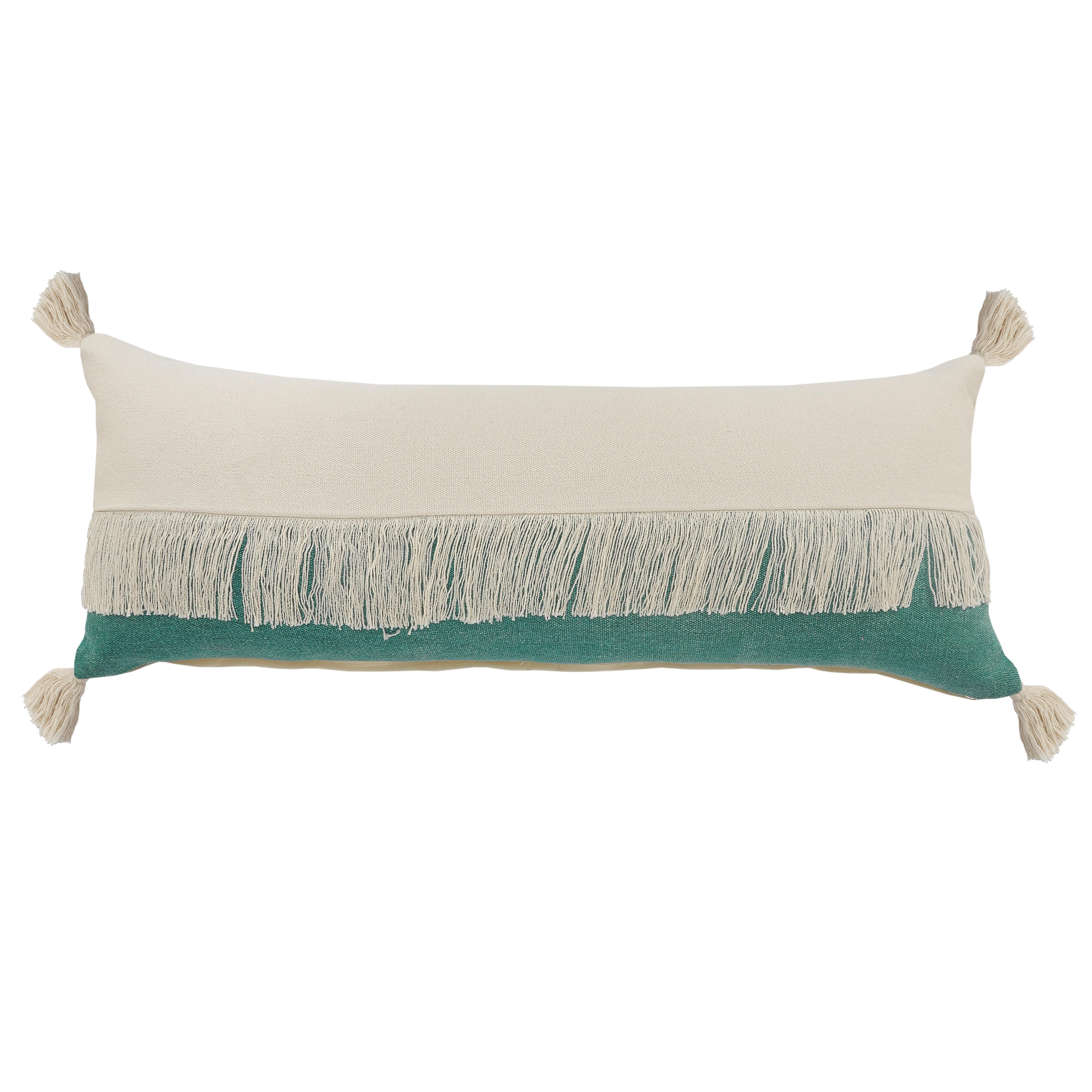 Suvii Home Clara Lumbar Decorative Throw Pillow, Emerald Green/Off-White, large