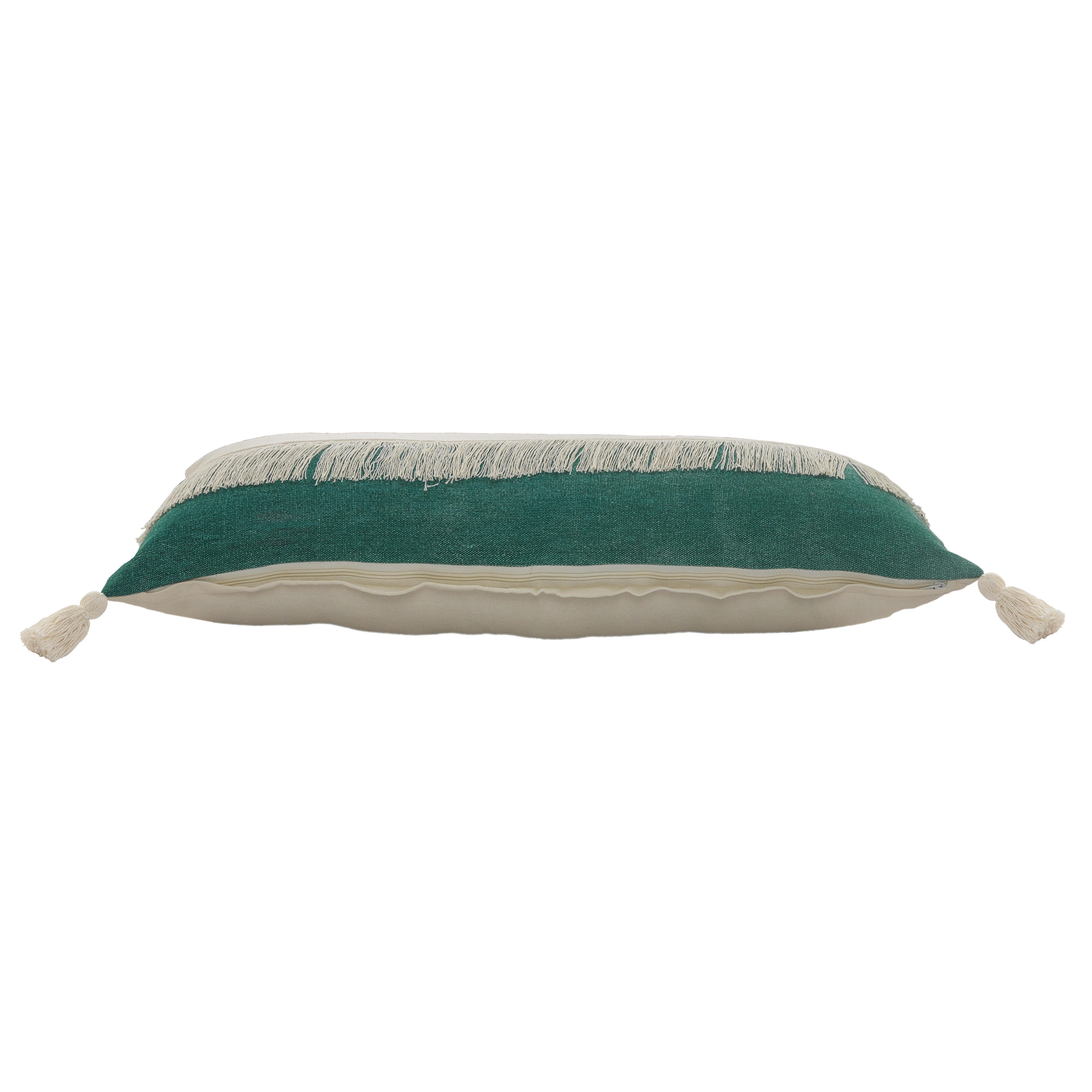 Suvii Home Clara Lumbar Decorative Throw Pillow, Emerald Green/Off-White, large