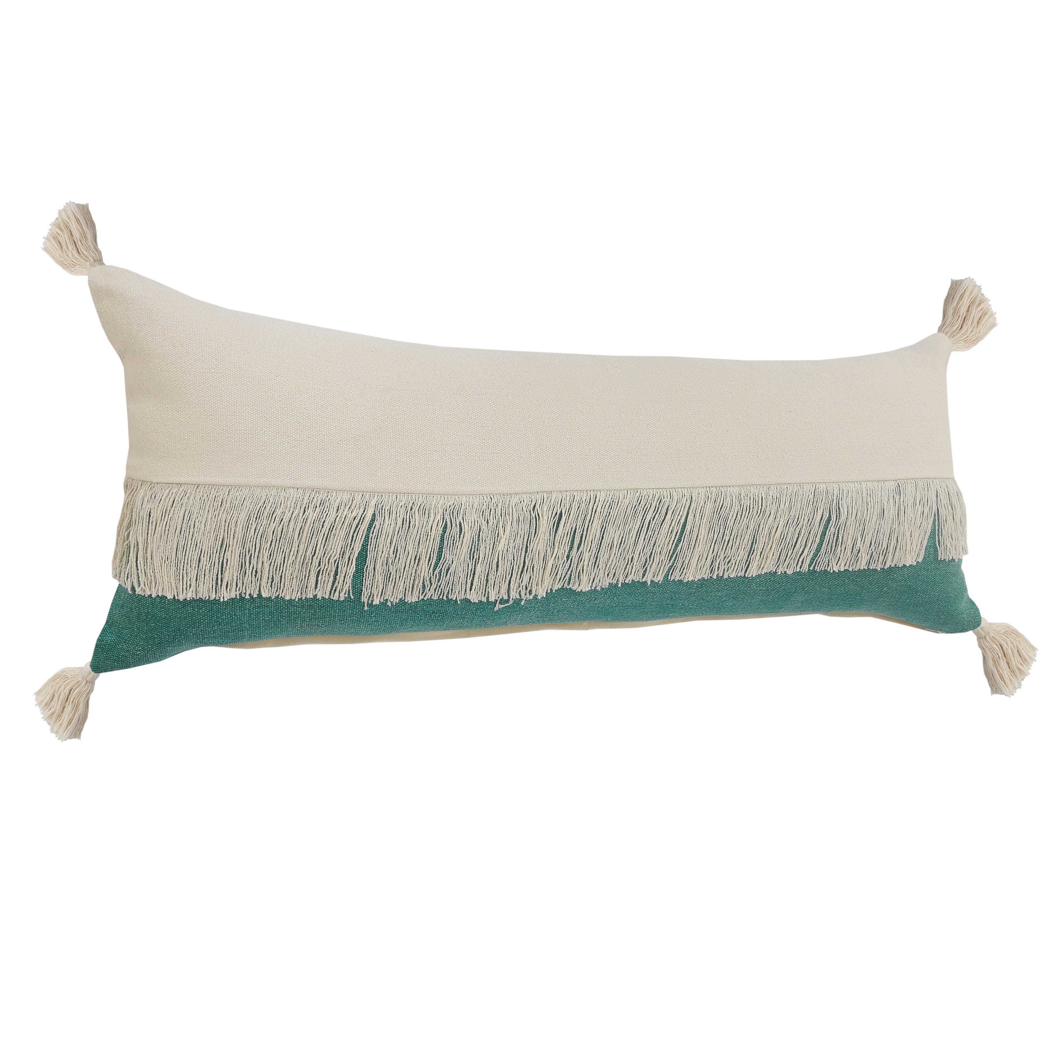 Suvii Home Clara Lumbar Decorative Throw Pillow, Emerald Green/Off-White, large