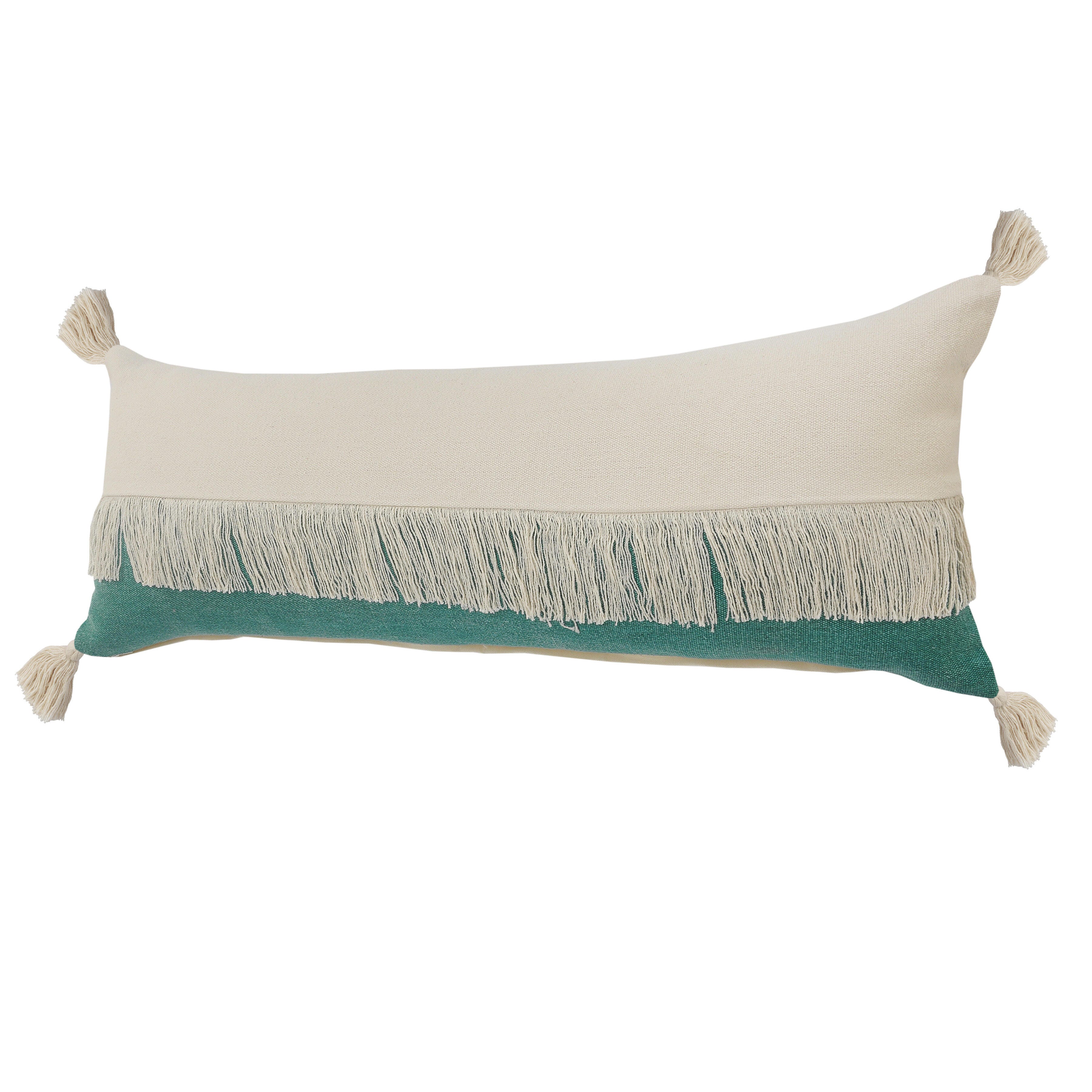 Suvii Home Clara Lumbar Decorative Throw Pillow, Emerald Green/Off-White, large