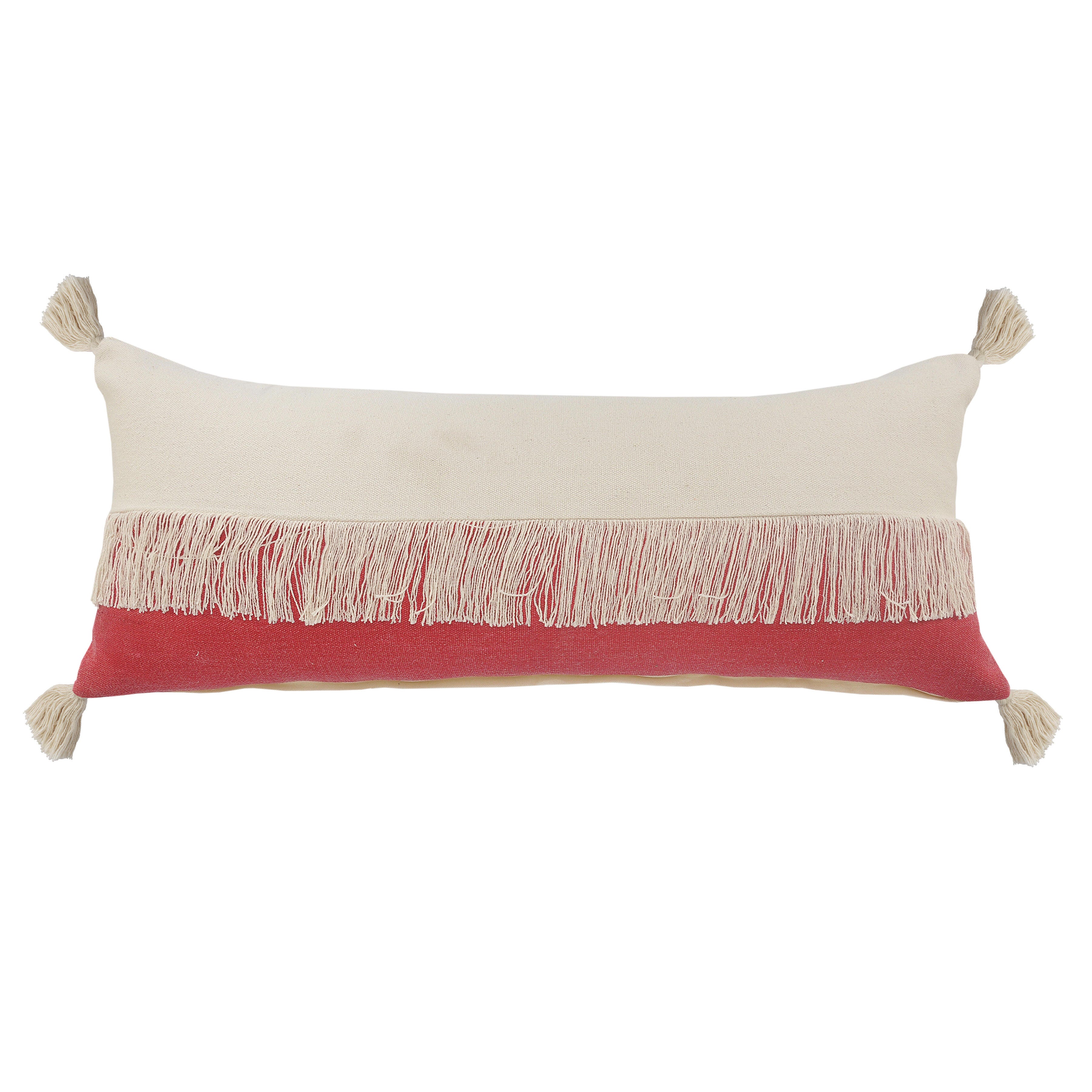 Suvii Home Clara Lumbar Decorative Throw Pillow, Raspberry/Off-White, large