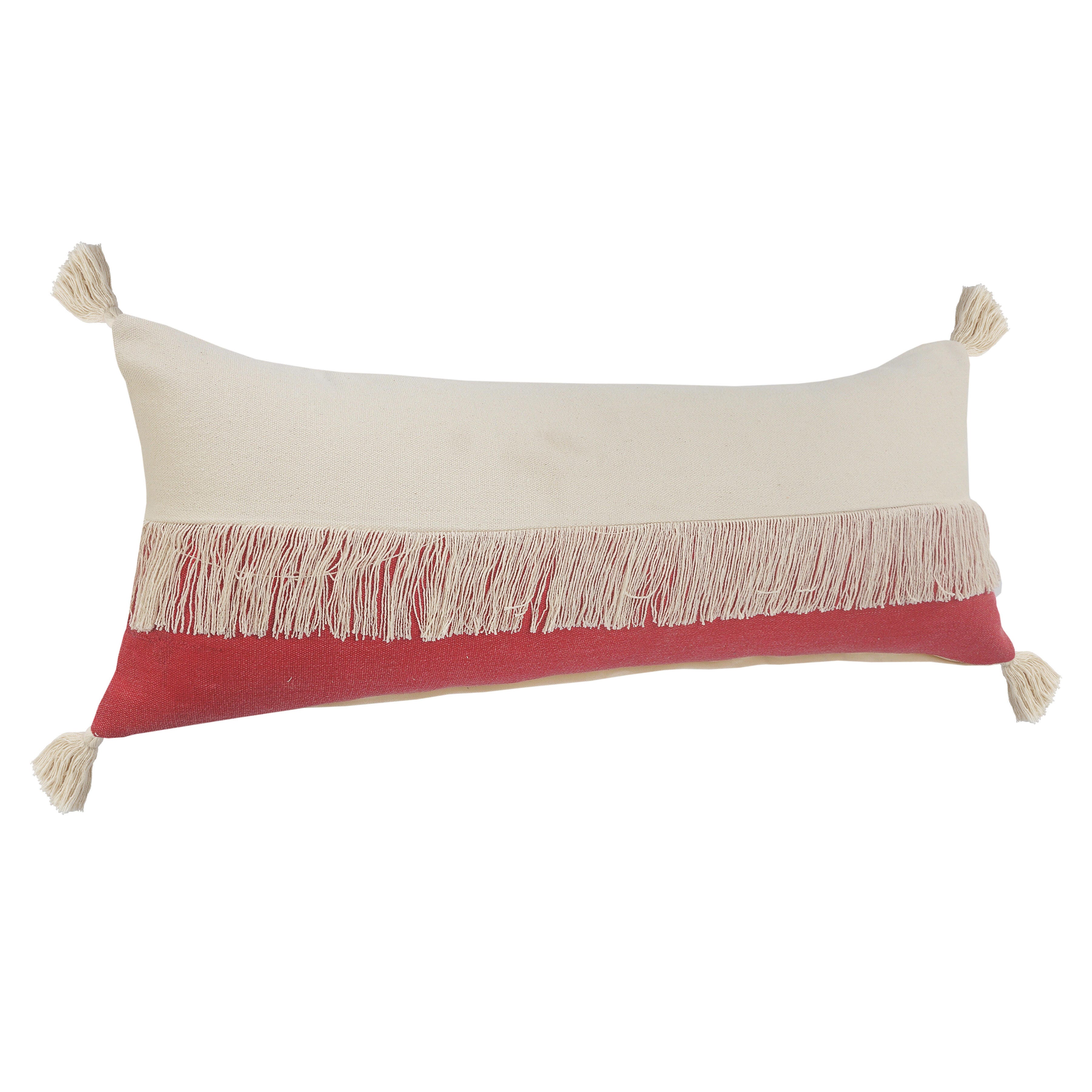 Suvii Home Clara Lumbar Decorative Throw Pillow, Raspberry/Off-White, large