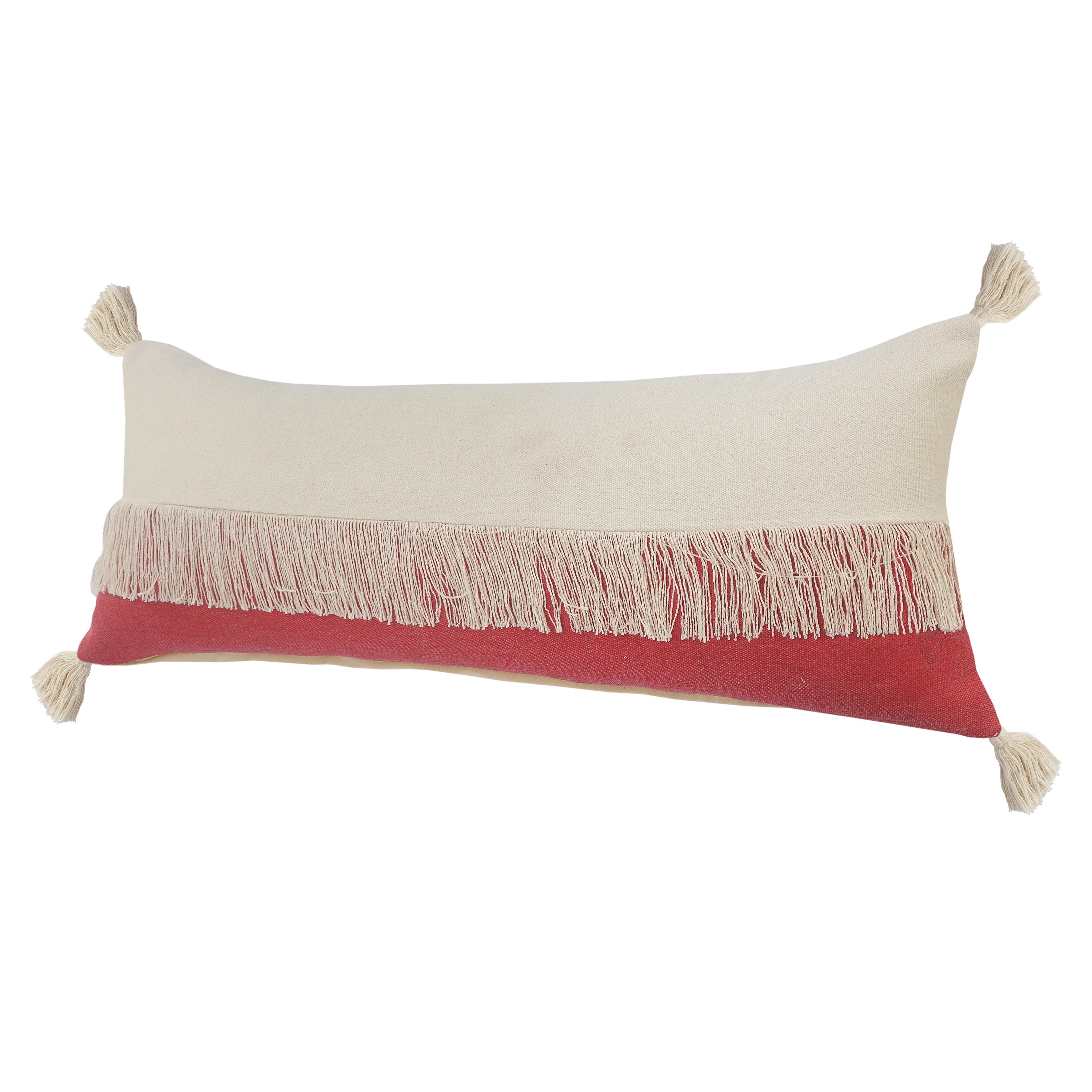 Suvii Home Clara Lumbar Decorative Throw Pillow, Raspberry/Off-White, large