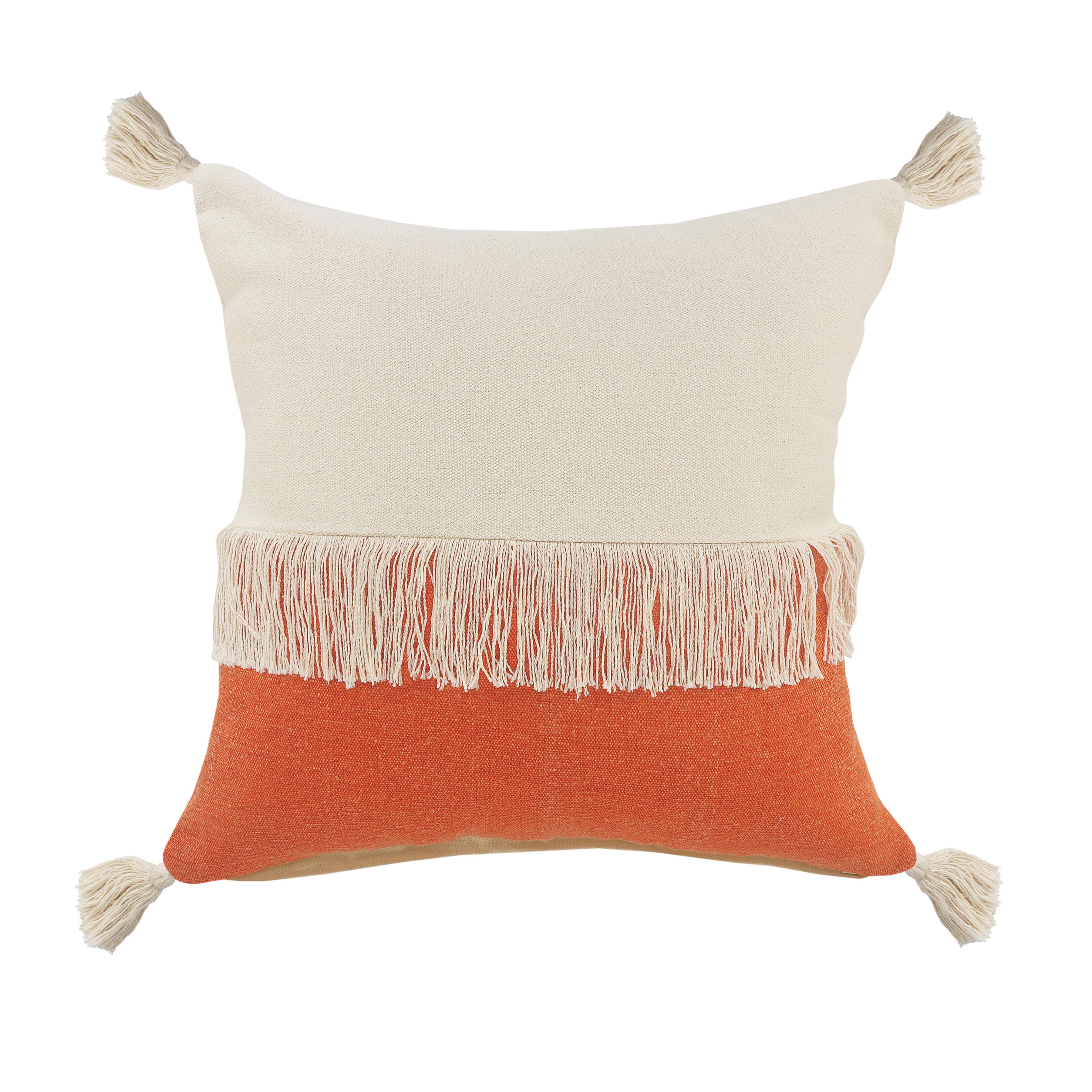 Suvii Home Clara Decorative Throw Pillow, Pumpkin Orange/Off-White, large