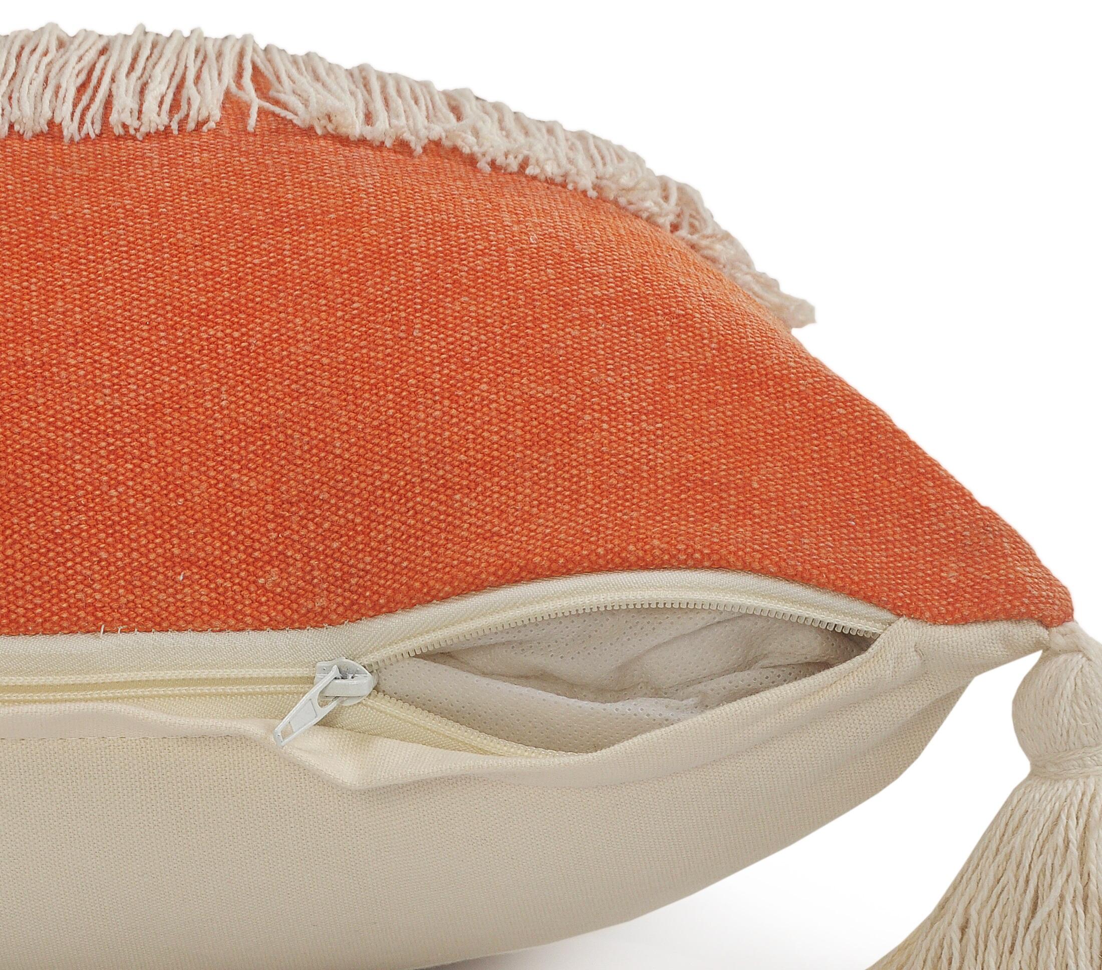 Suvii Home Clara Decorative Throw Pillow, Pumpkin Orange/Off-White, large