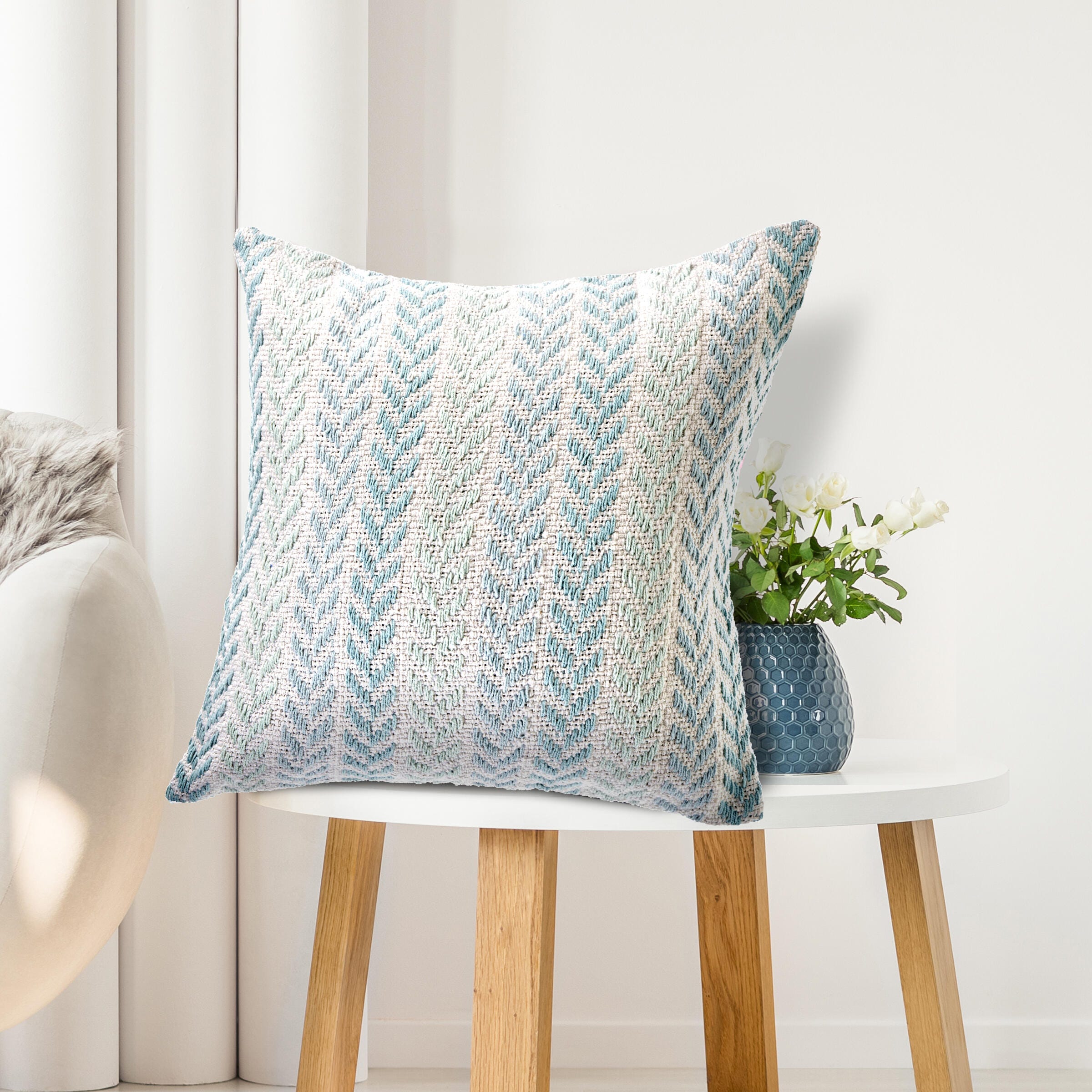 Suvii Home Allison Chevron Decorative Throw Pillow, Spa Blue, large