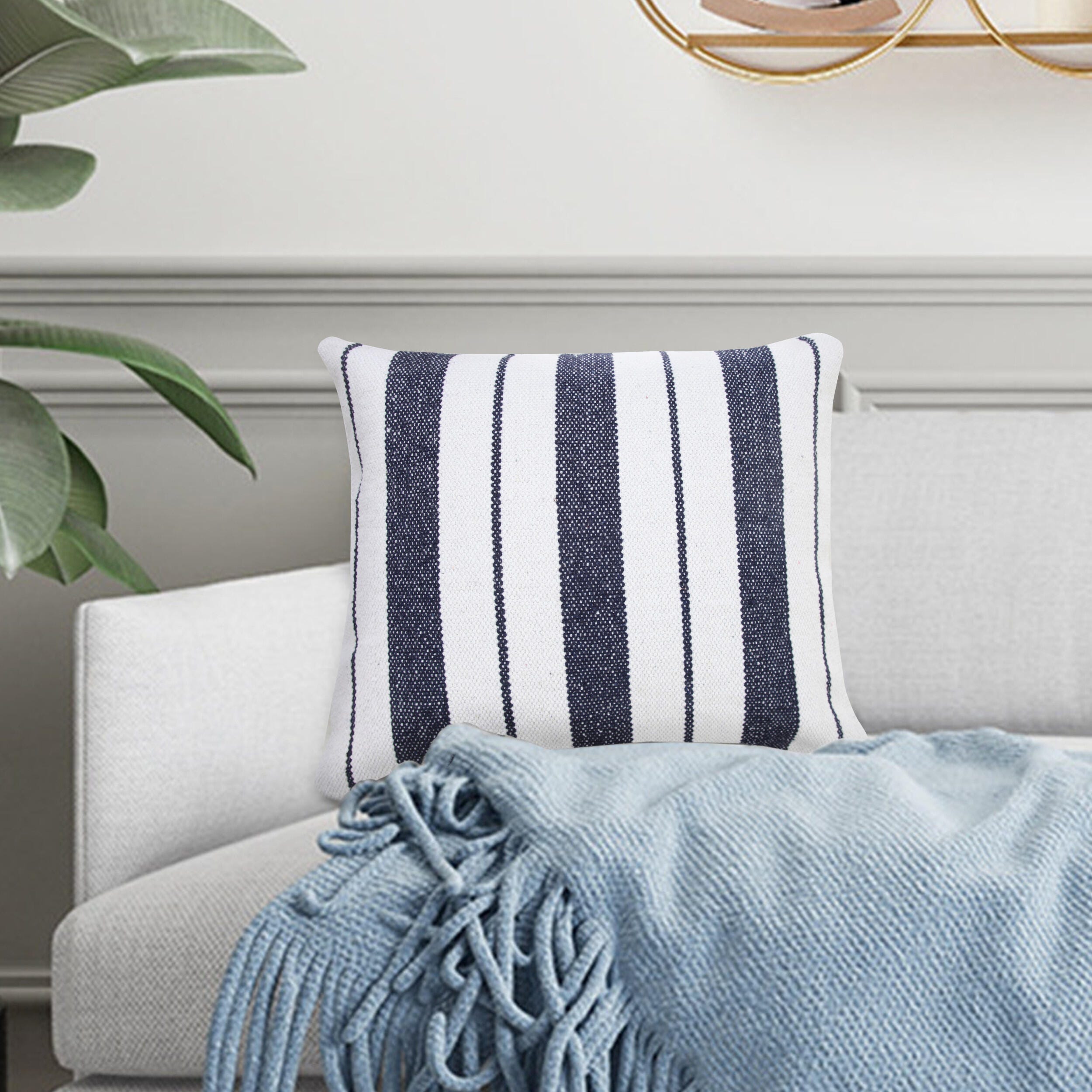 Suvii Home Callie Striped Decorative Throw Pillow, Navy/White, large