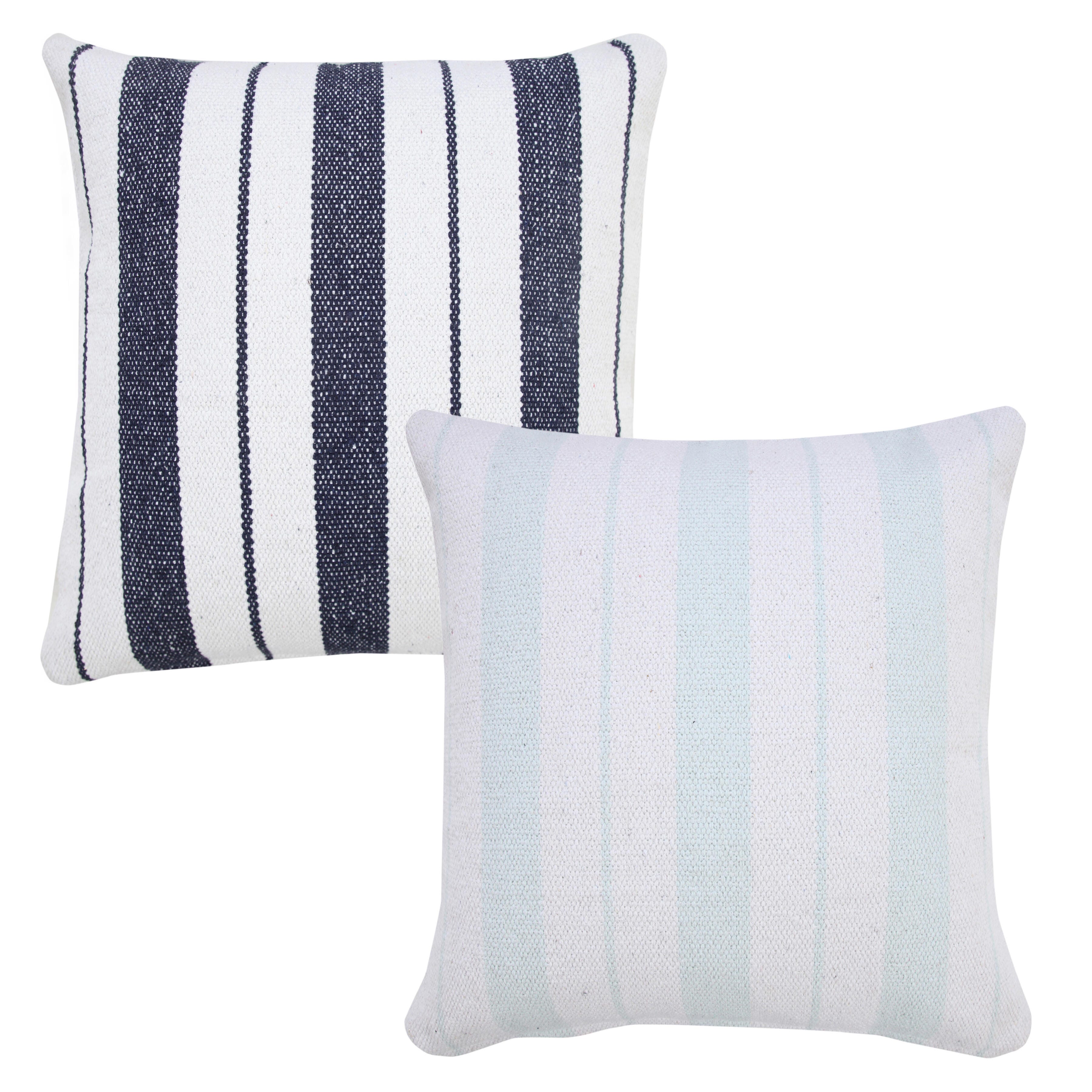 Suvii Home Callie Striped Decorative Throw Pillow, Bright Blue/White, large
