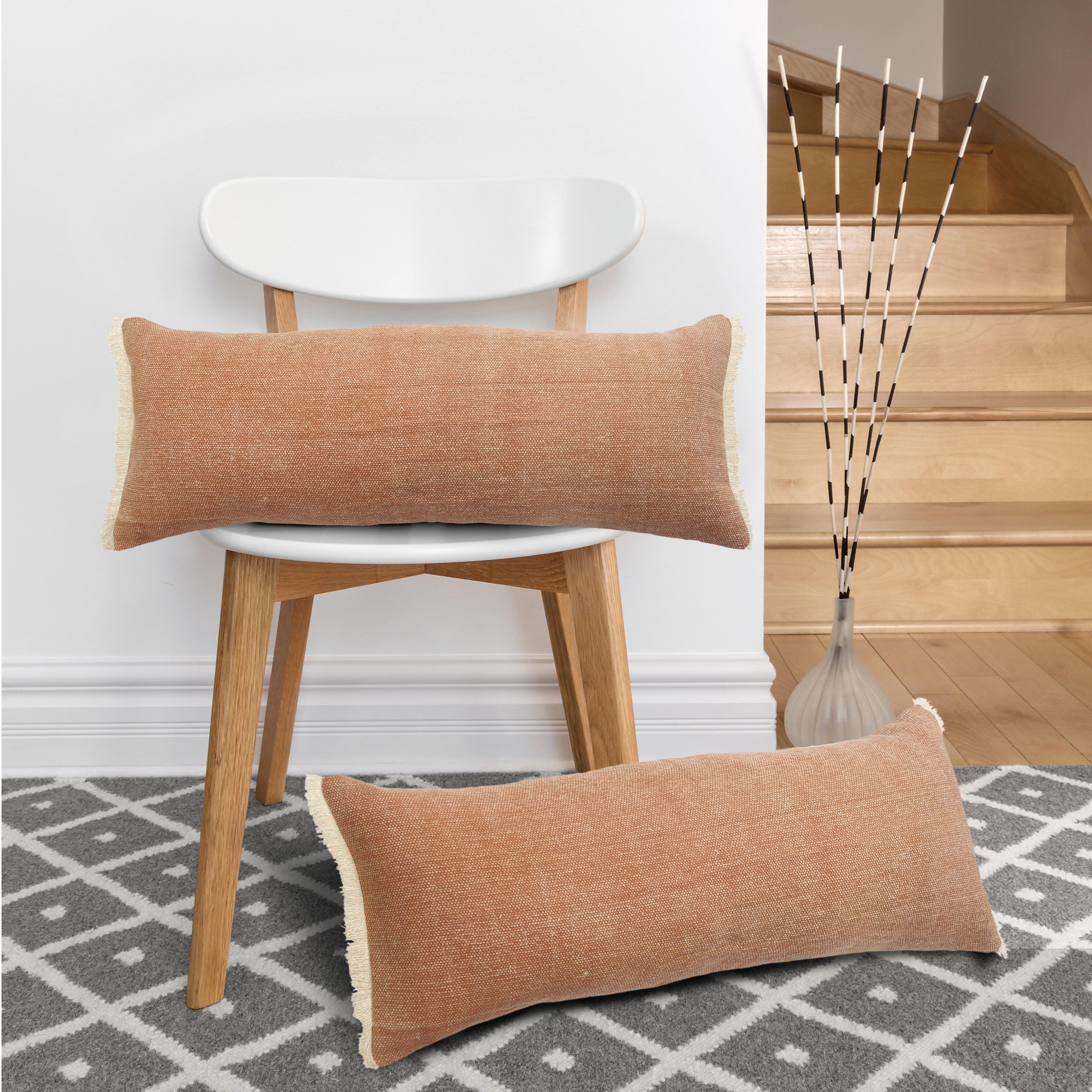 Suvii Home Athena Lumbar Fringed Decorative Throw Pillow, Caramel, rollover