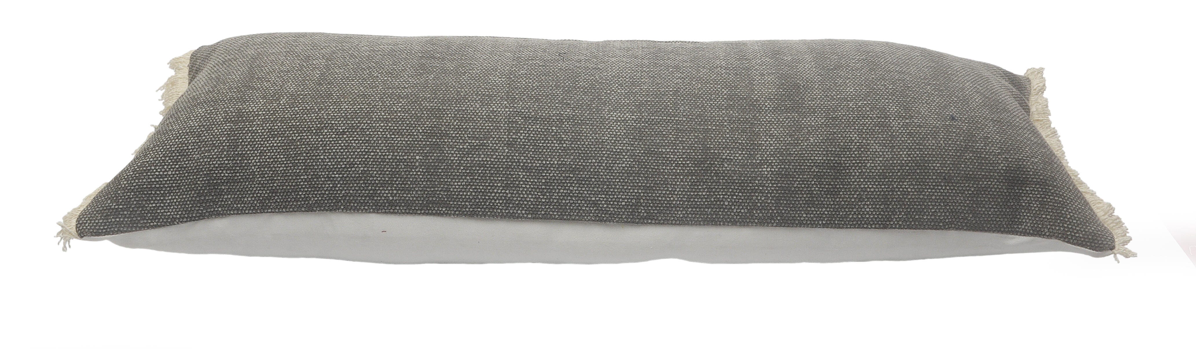 Suvii Home Athena Lumbar Fringed Decorative Throw Pillow, Gray, large