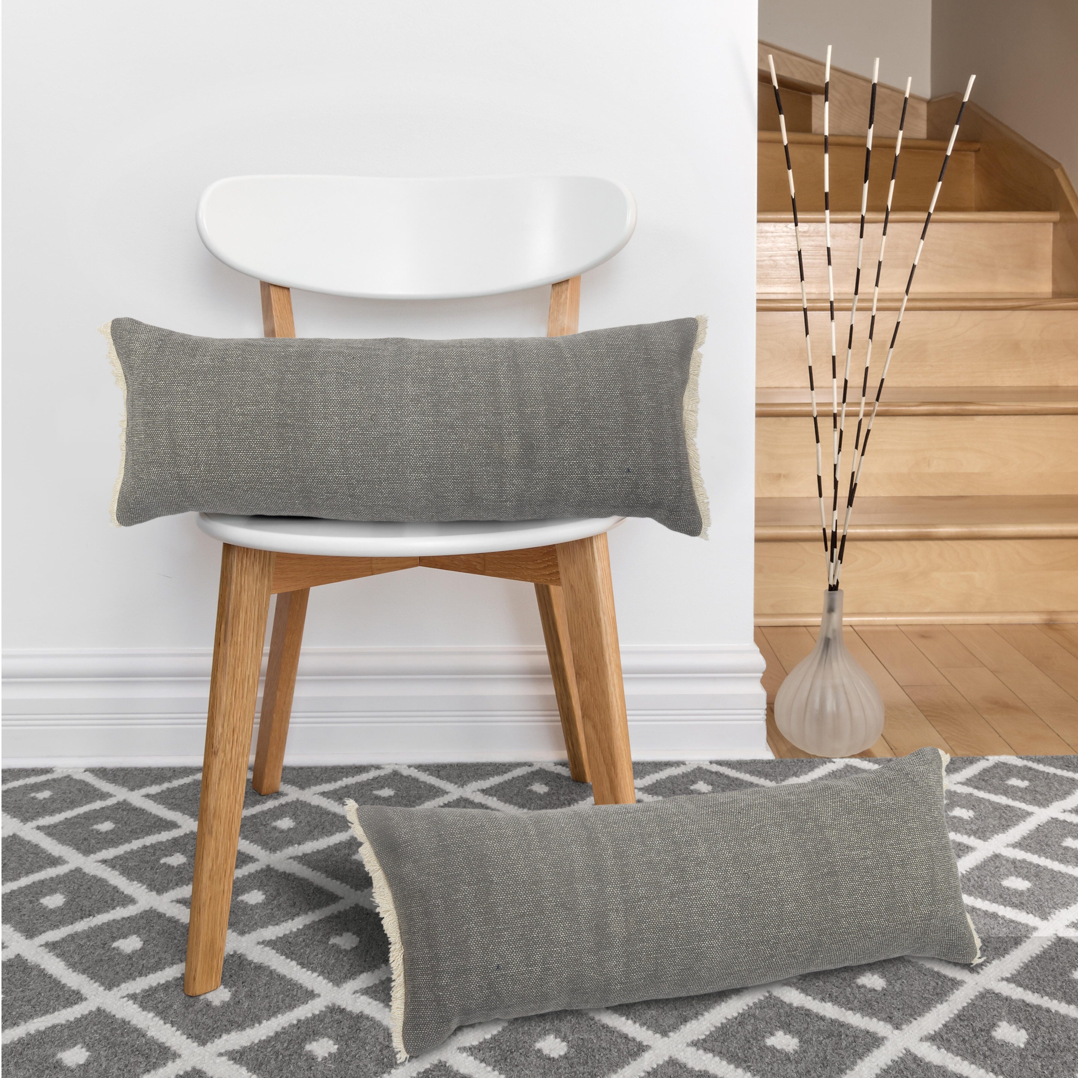 Suvii Home Athena Lumbar Fringed Decorative Throw Pillow, Gray, large
