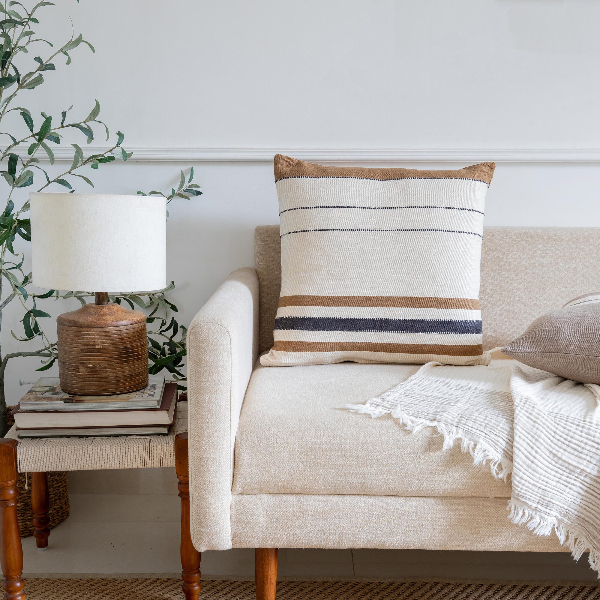 Suvii Home Sophie Striped Decorative Throw Pillow, Ivory/Brown, rollover