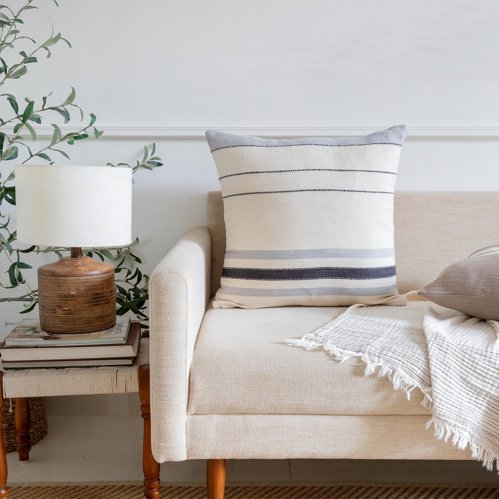 Suvii Home Sophie Striped Decorative Throw Pillow, Ivory/Gray, rollover