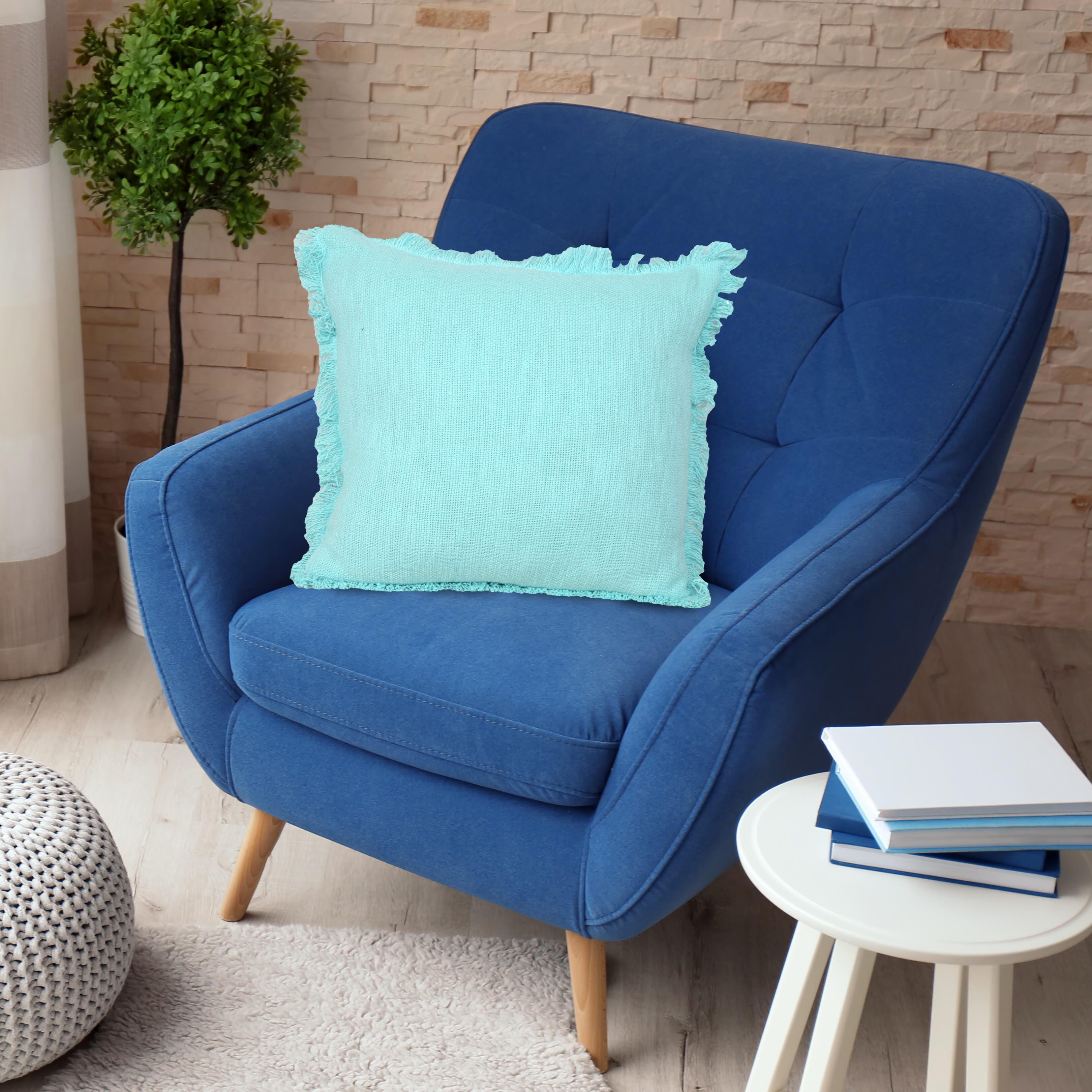 Suvii Home Athena Fringed Decorative Throw Pillow, Light Blue, large