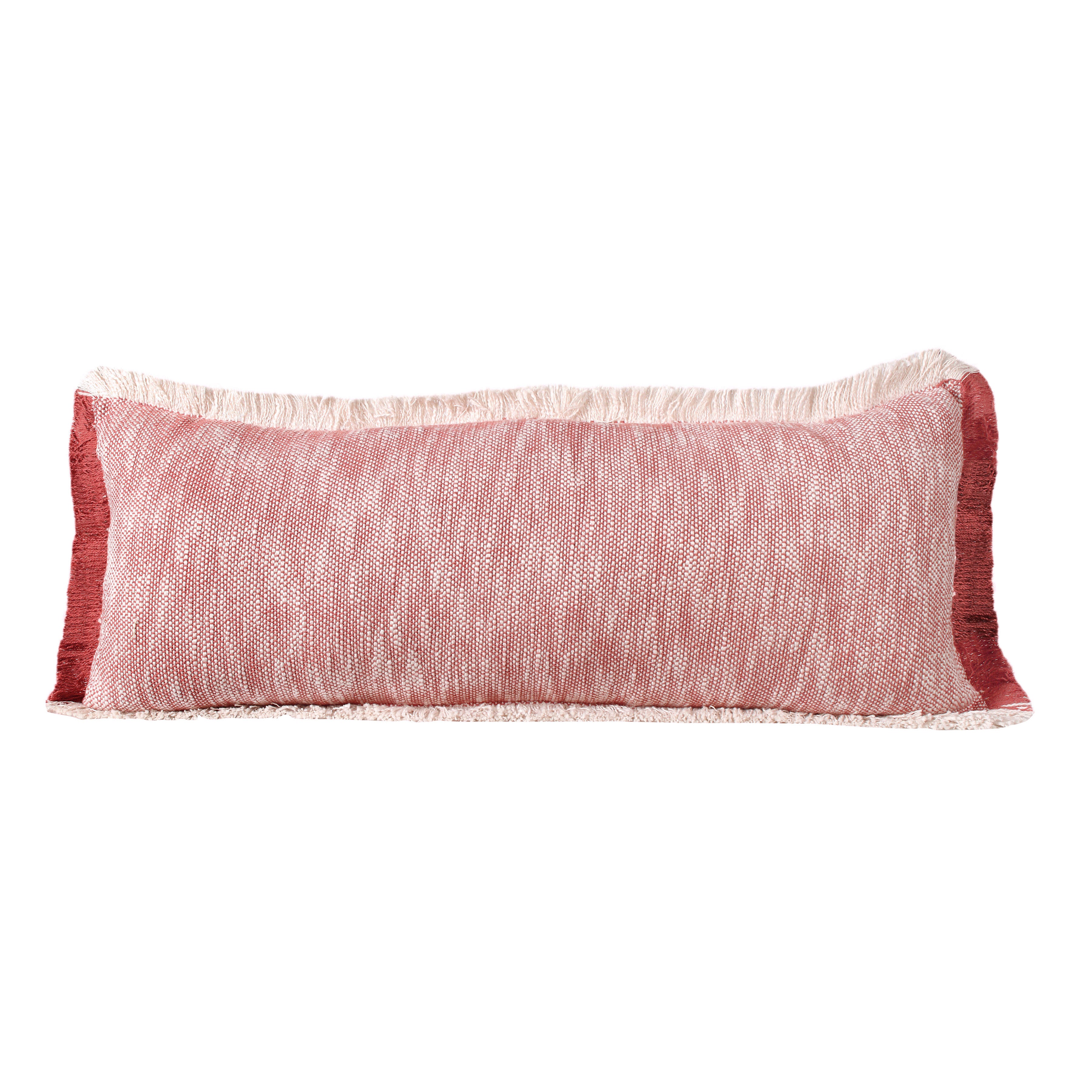 Suvii Home Athena Fringed Lumbar Decorative Throw Pillow, Auburn Red/White, large