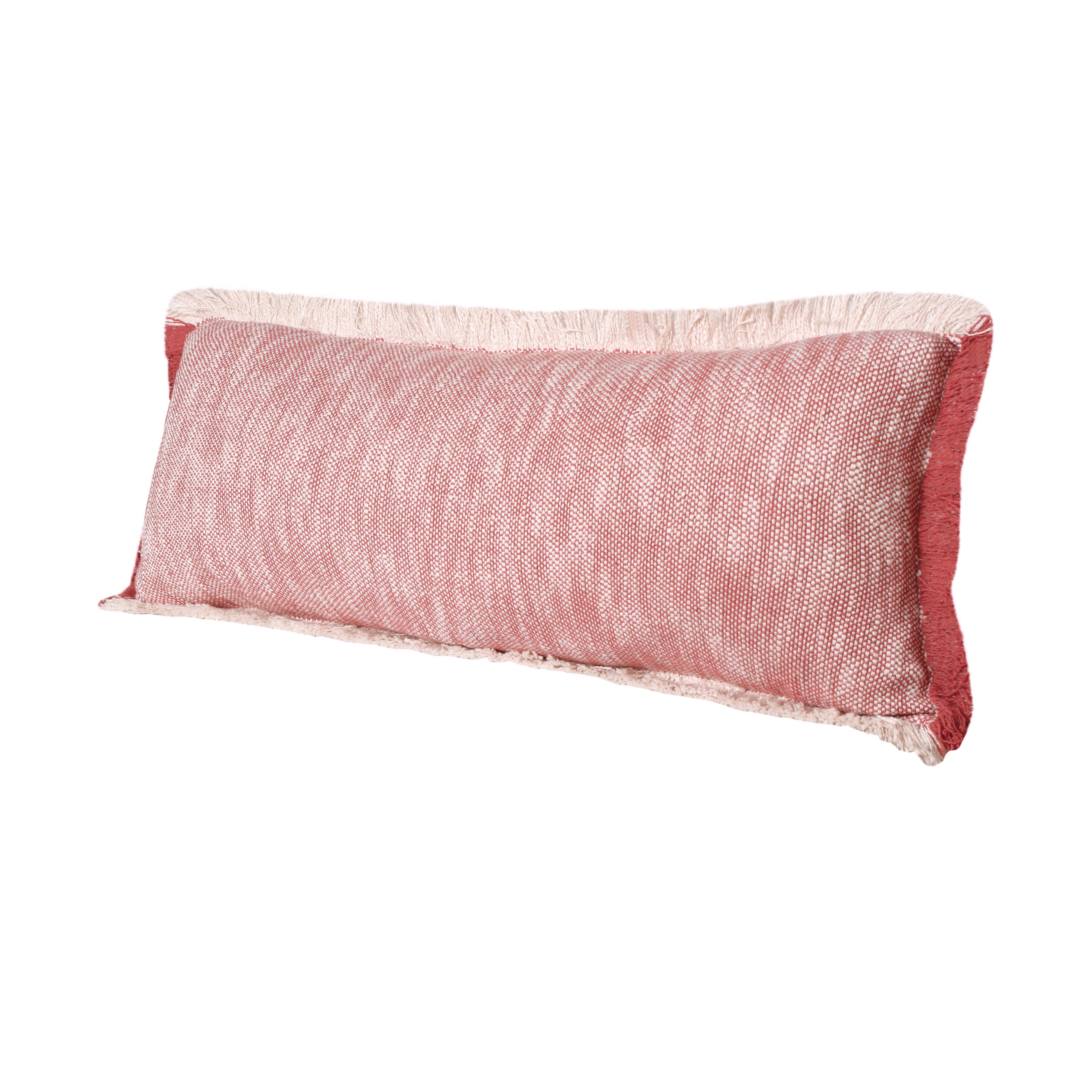 Suvii Home Athena Fringed Lumbar Decorative Throw Pillow, Auburn Red/White, large