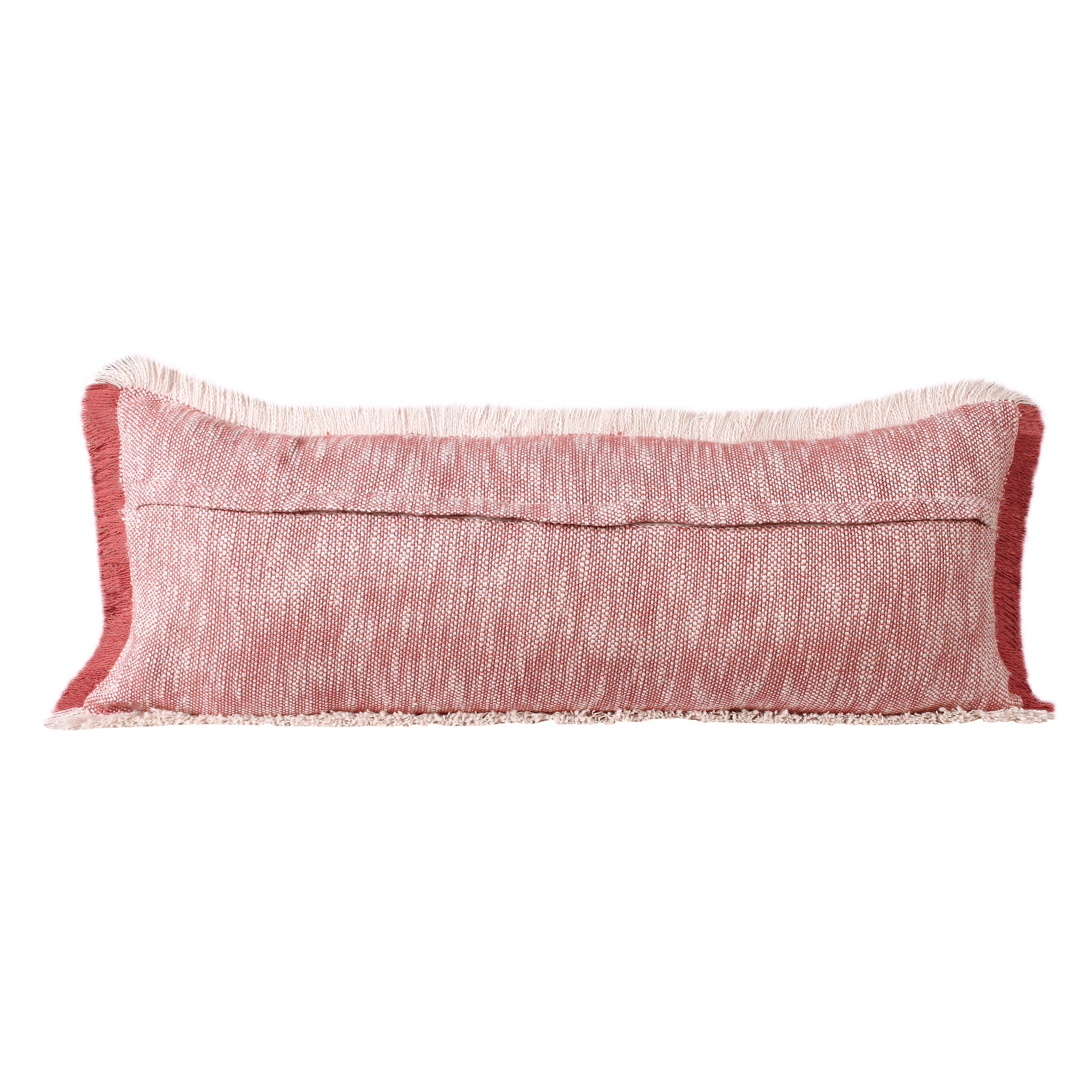 Suvii Home Athena Fringed Lumbar Decorative Throw Pillow, Auburn Red/White, large