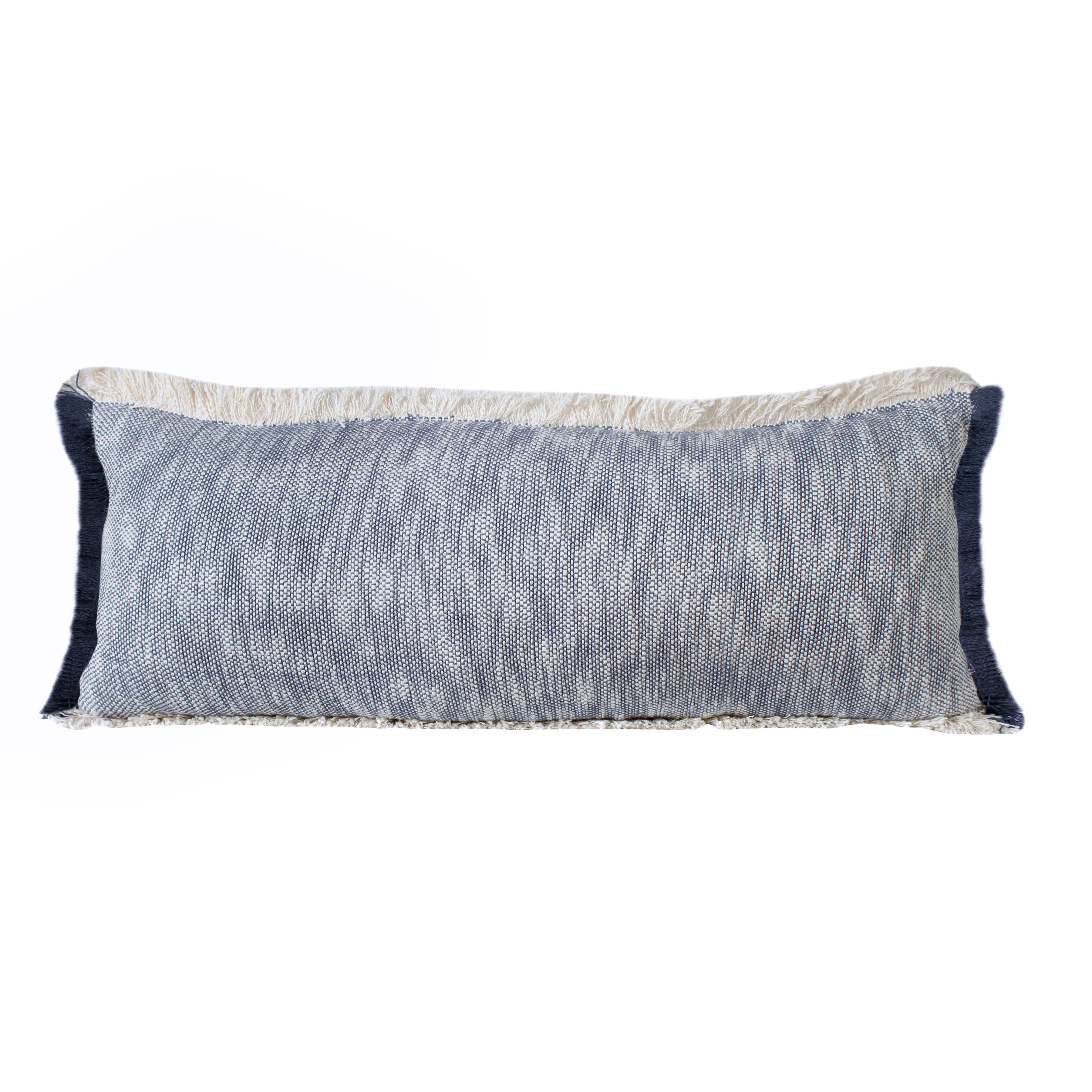 Suvii Home Athena Fringed Lumbar Decorative Throw Pillow, Navy Blue/White, large
