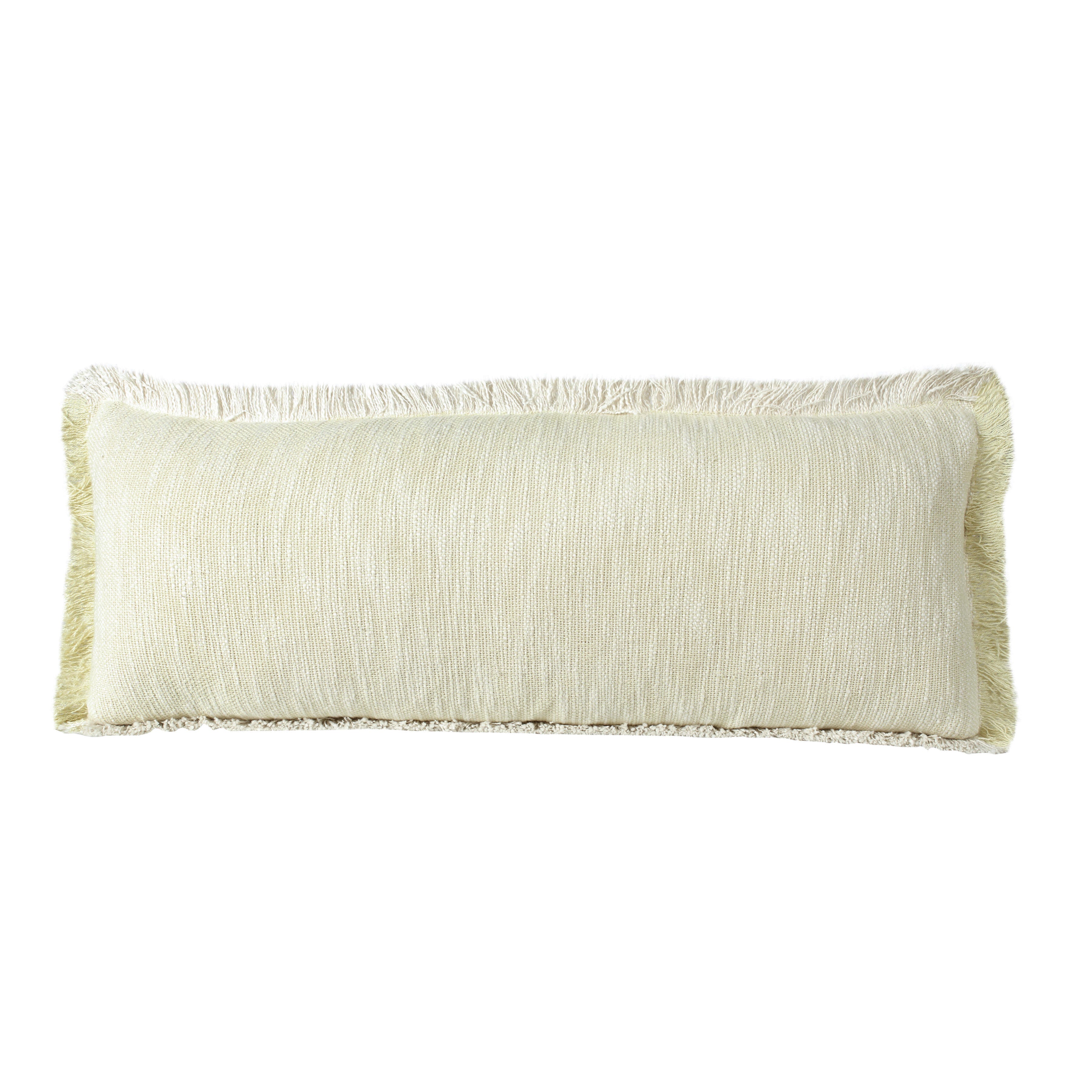 Suvii Home Athena Fringed Lumbar Decorative Throw Pillow, Light Yellow/White, large