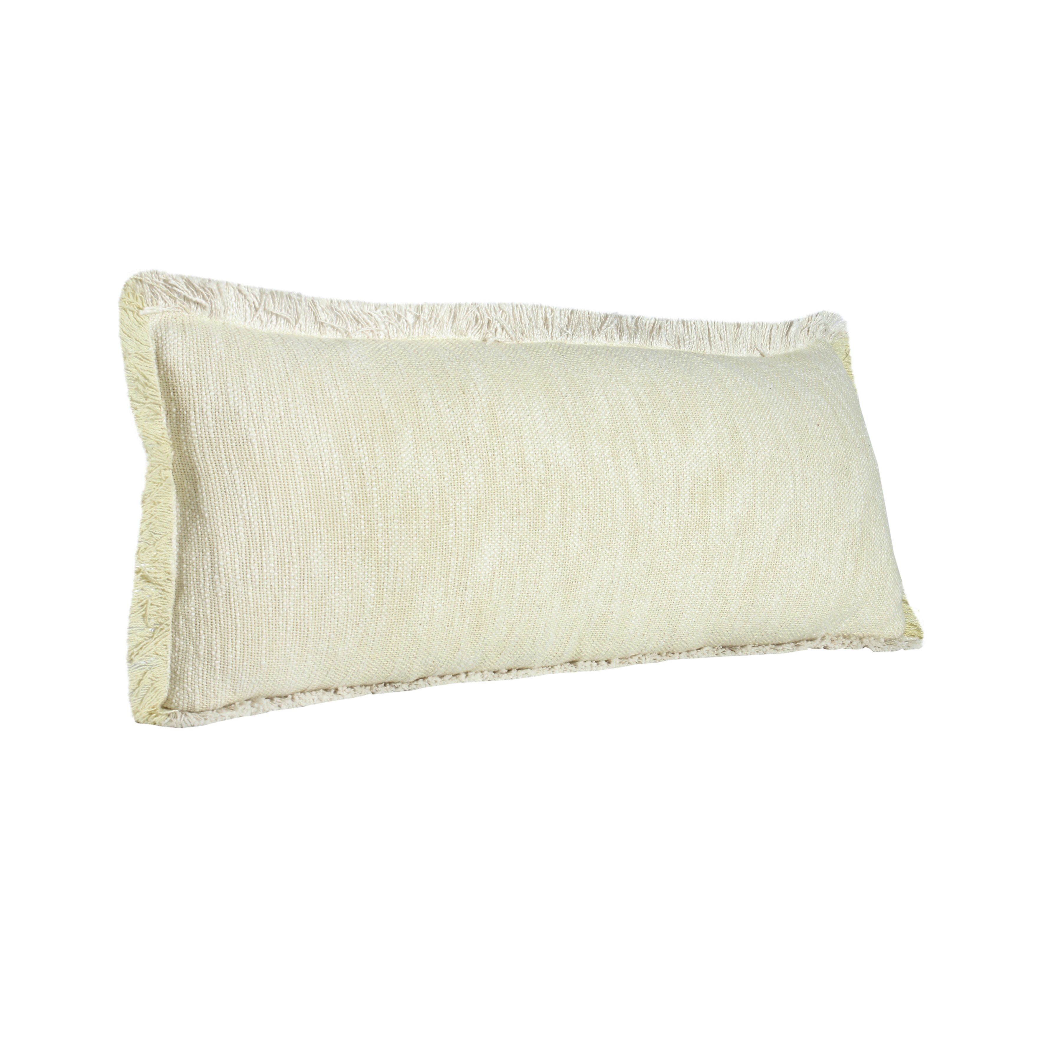 Suvii Home Athena Fringed Lumbar Decorative Throw Pillow, Light Yellow/White, large