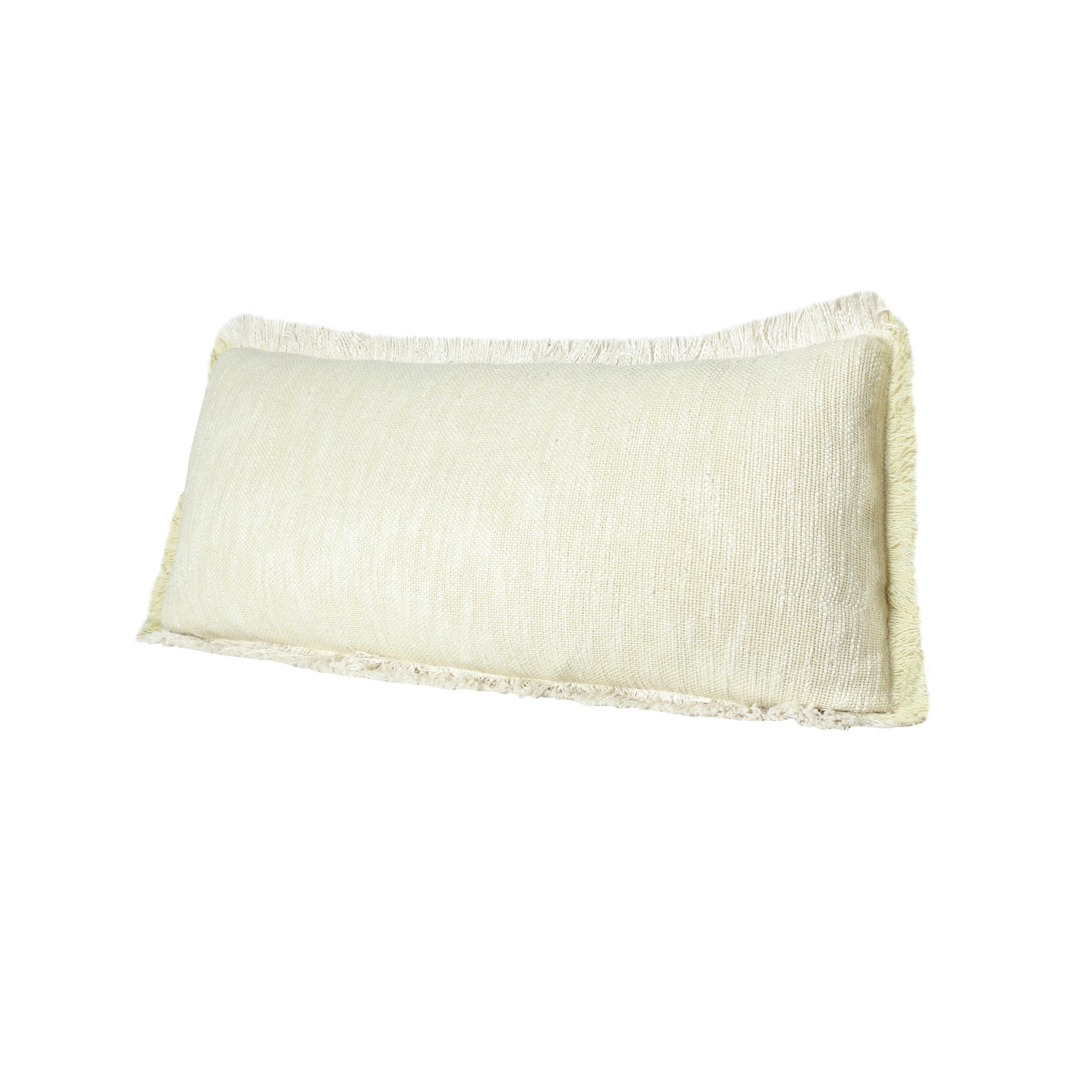 Suvii Home Athena Fringed Lumbar Decorative Throw Pillow, Light Yellow/White, large