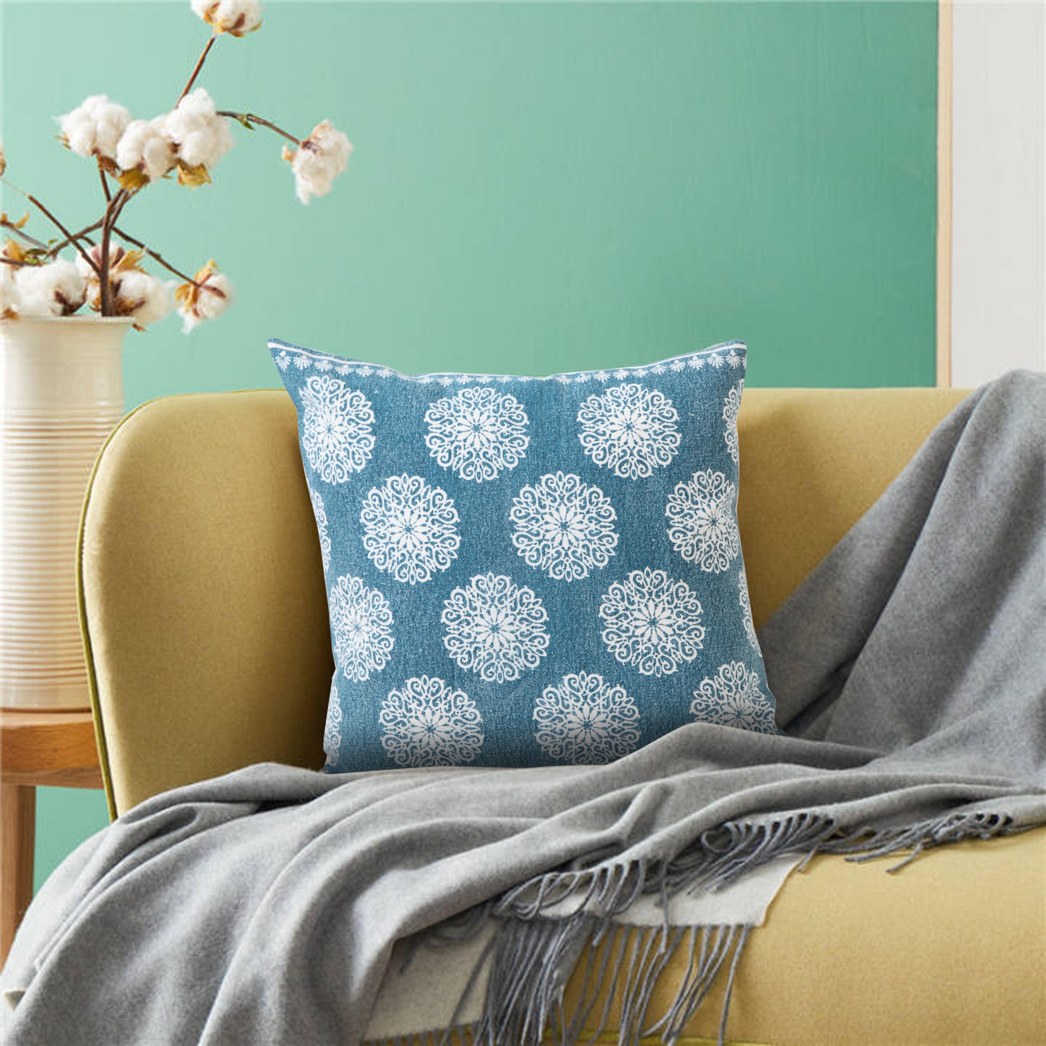 Suvii Home Evelyn Floral Decorative Throw Pillow, Lagoon Blue/White, rollover