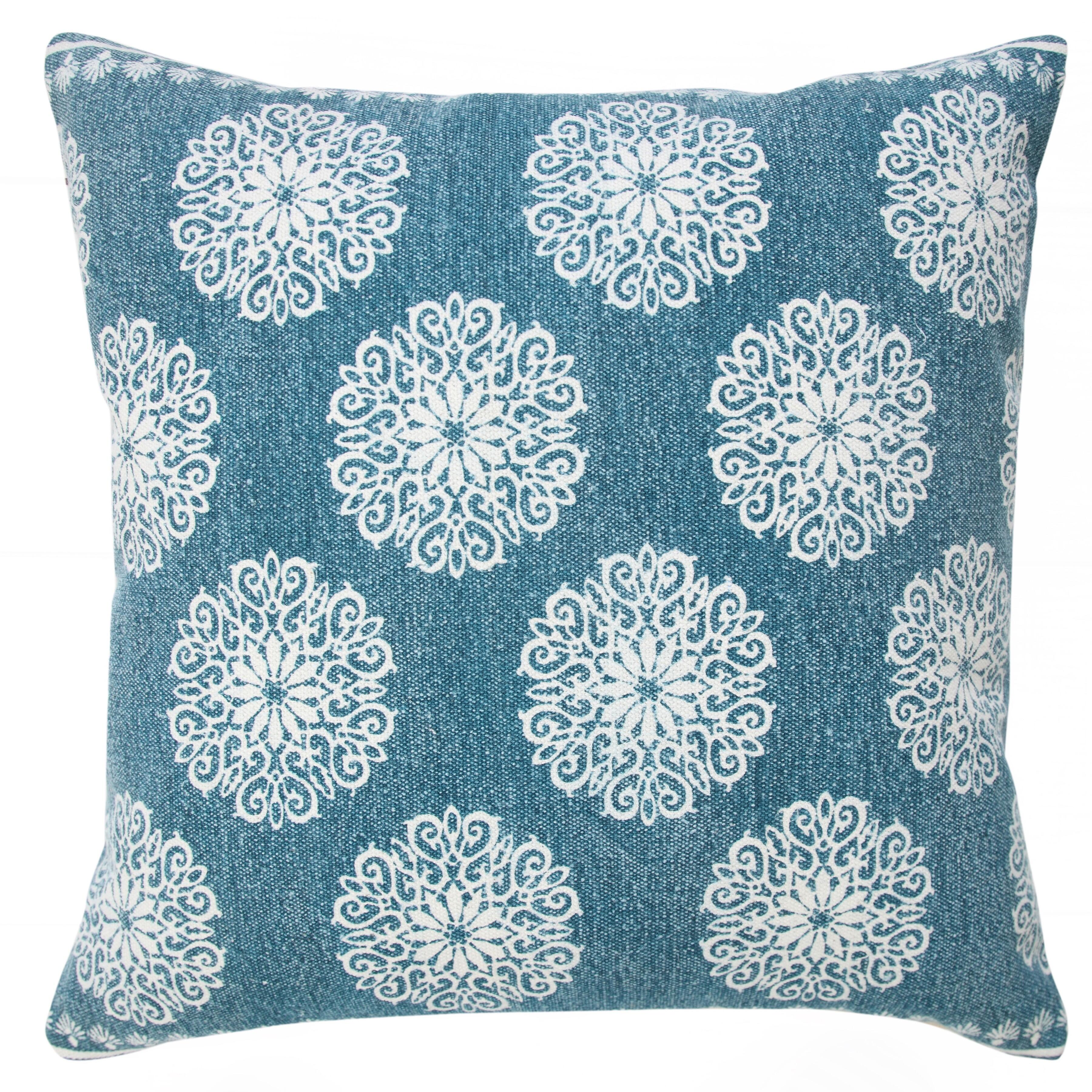 Suvii Home Evelyn Floral Decorative Throw Pillow, Lagoon Blue/White, large