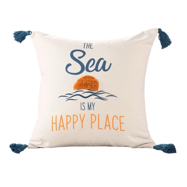 Suvii Home Scarlett Sea Is My Happy Place Decorative Indoor / Outdoor Pillow