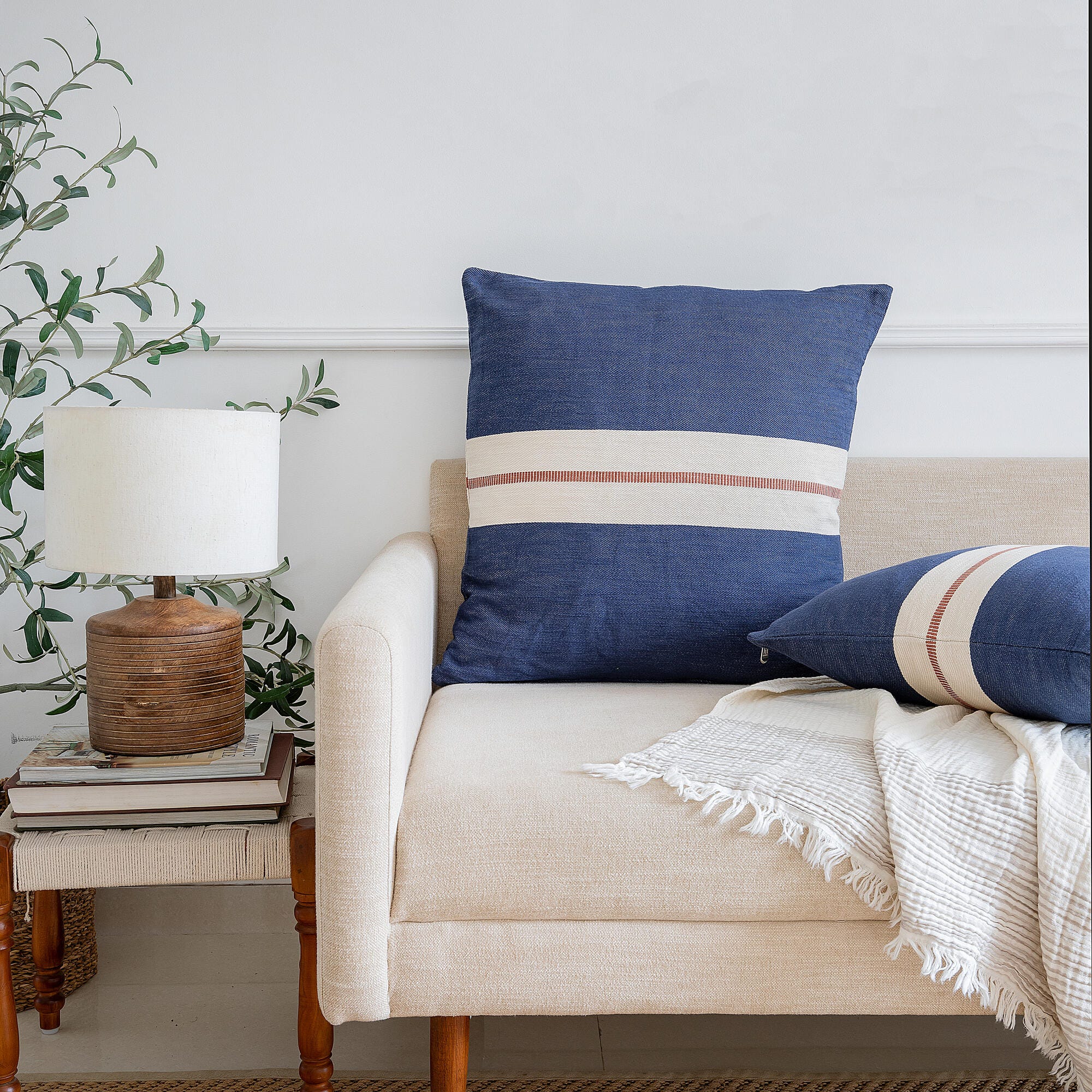 Suvii Home Sophie Decorative Throw Pillow, Dark Blue/Orange, rollover