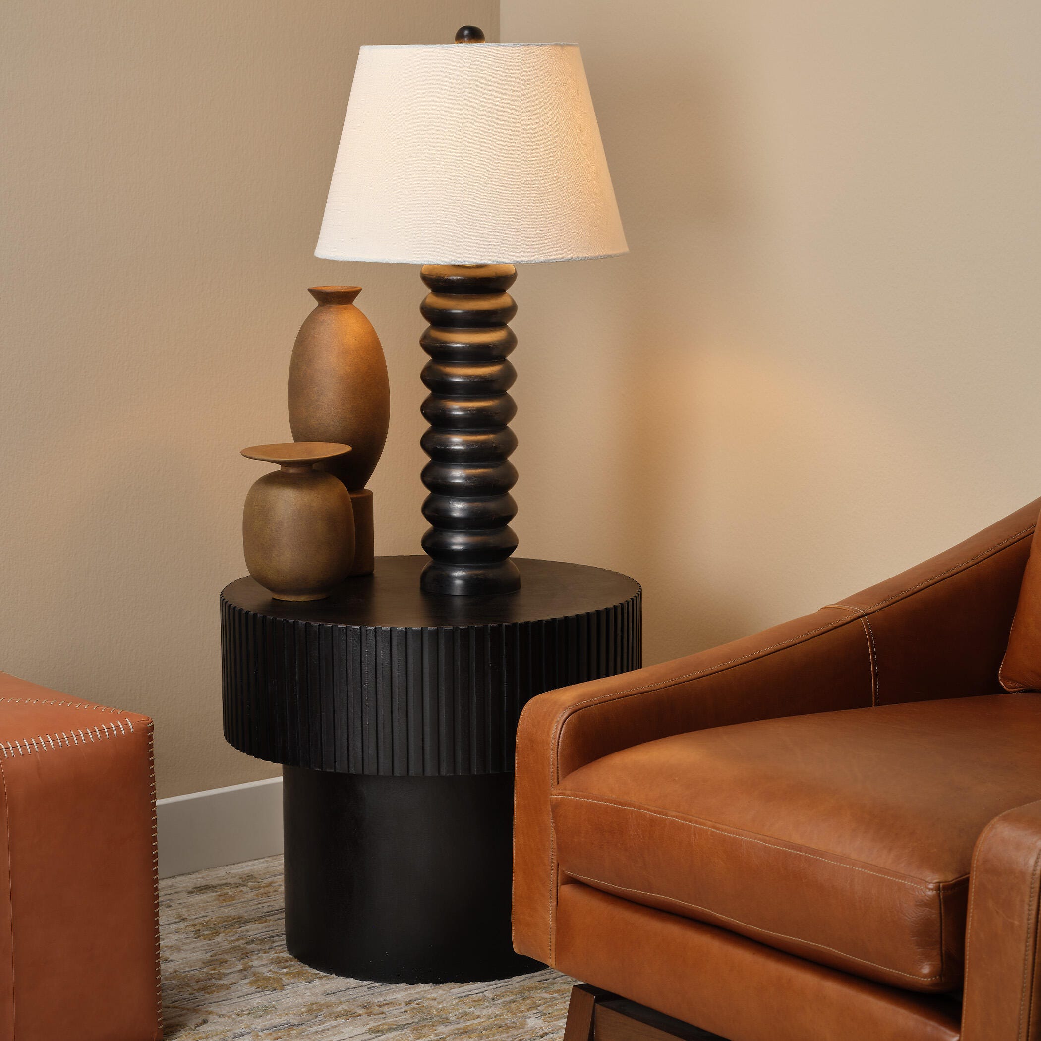 Relaxed Elegance Thorndale Round Wood Side Table, Black, large