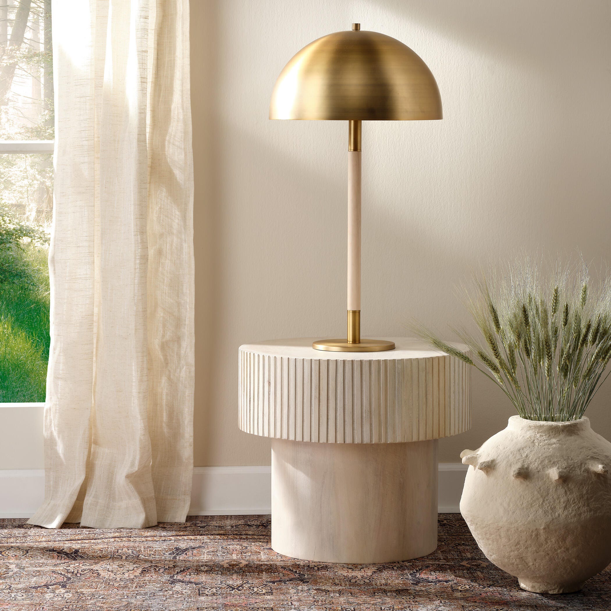 Relaxed Elegance Thorndale Round Wood Side Table, Bleach White, rollover