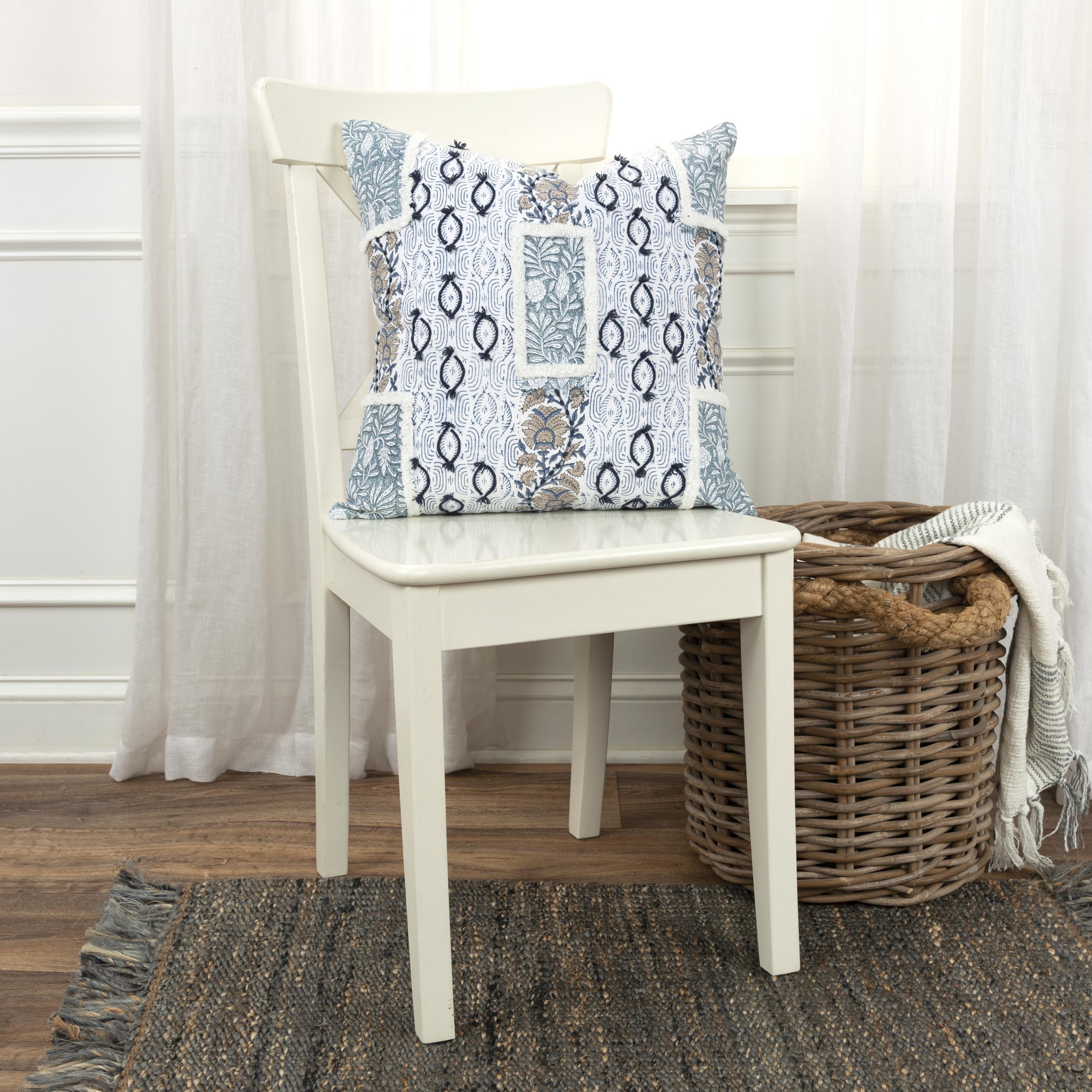 Rizzy Home Block Print Collection Square Decorative Throw Pillow, , rollover
