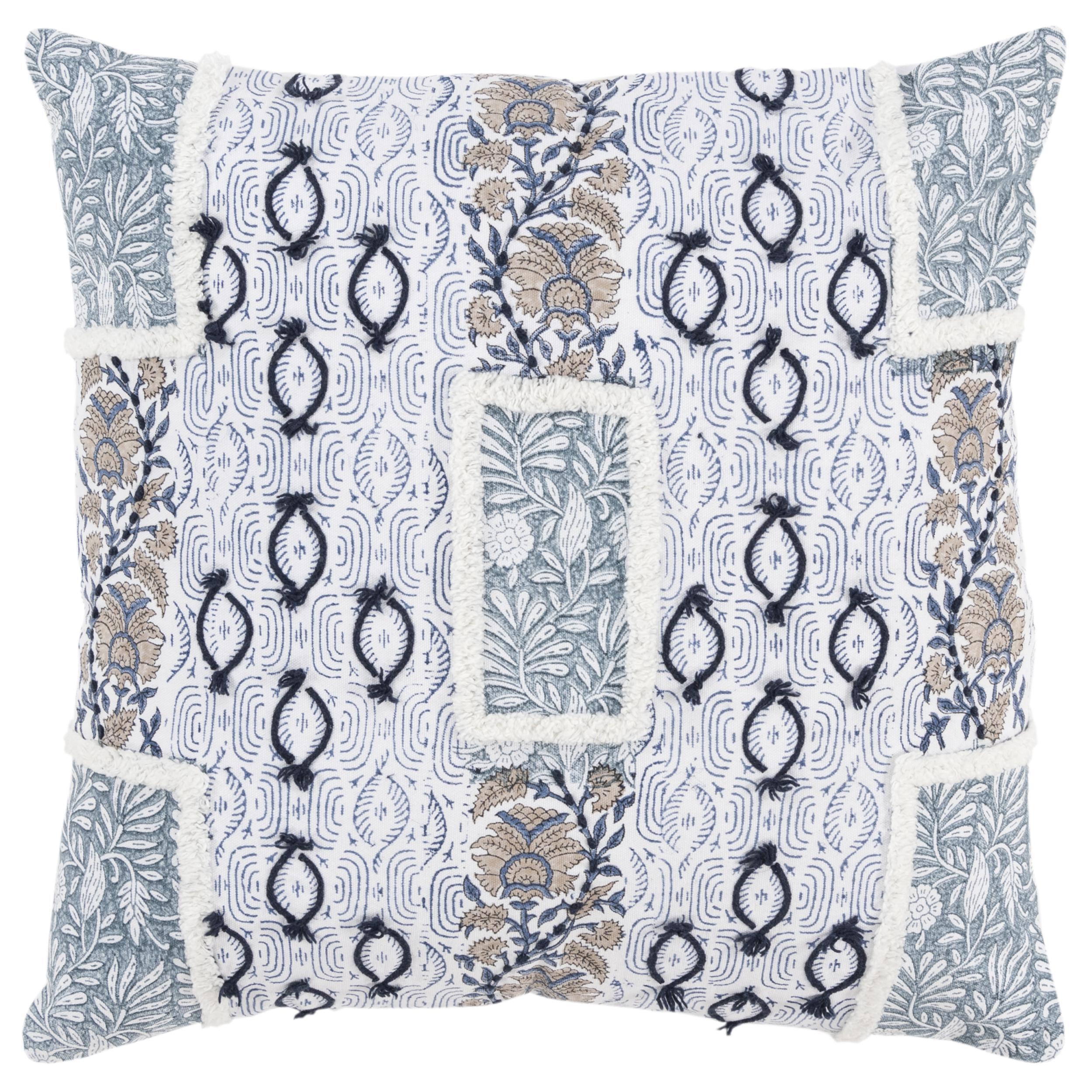 Rizzy Home Block Print Collection Square Decorative Throw Pillow, , large