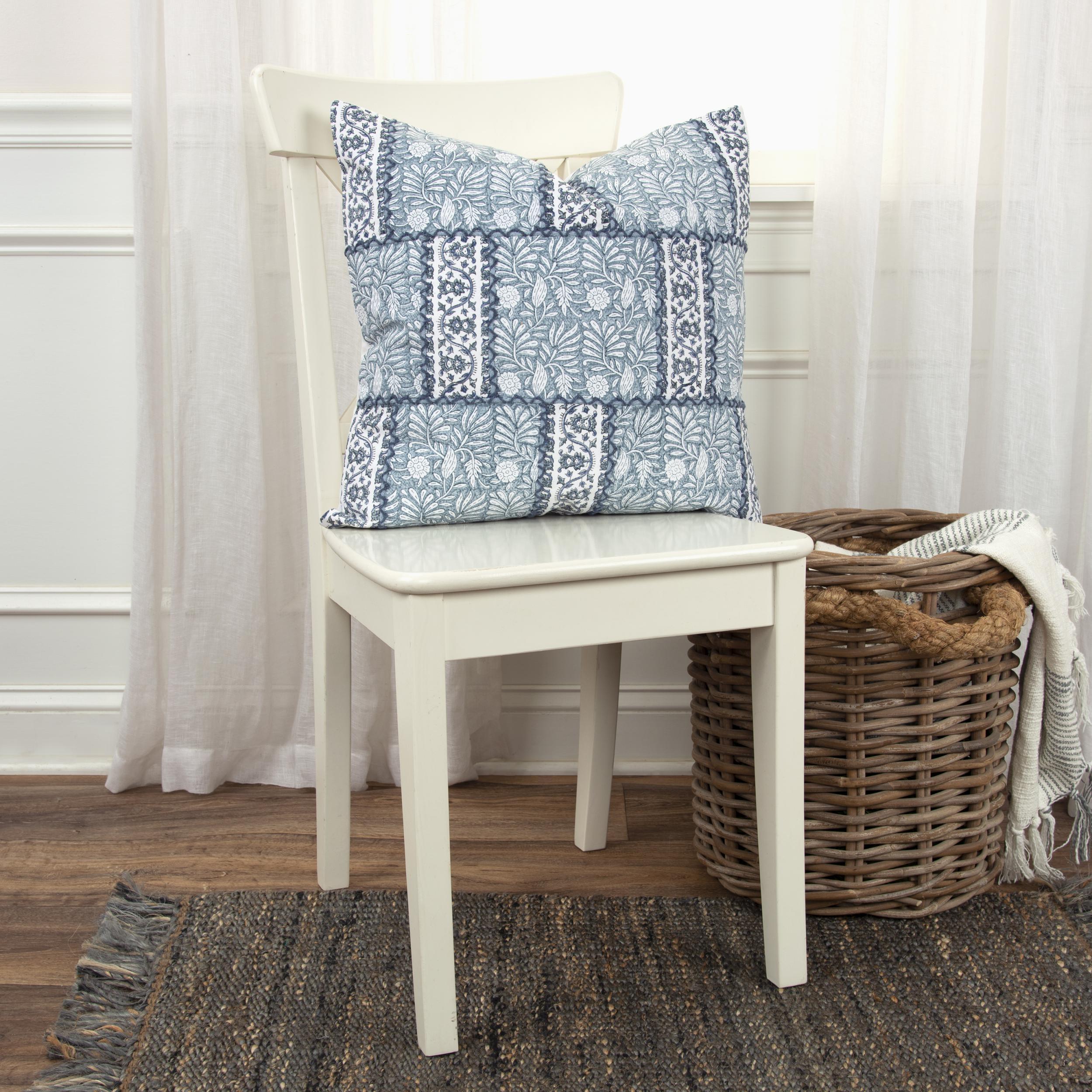 Rizzy Home Block Print Collection Square Botanical Decorative Throw Pillow, , rollover