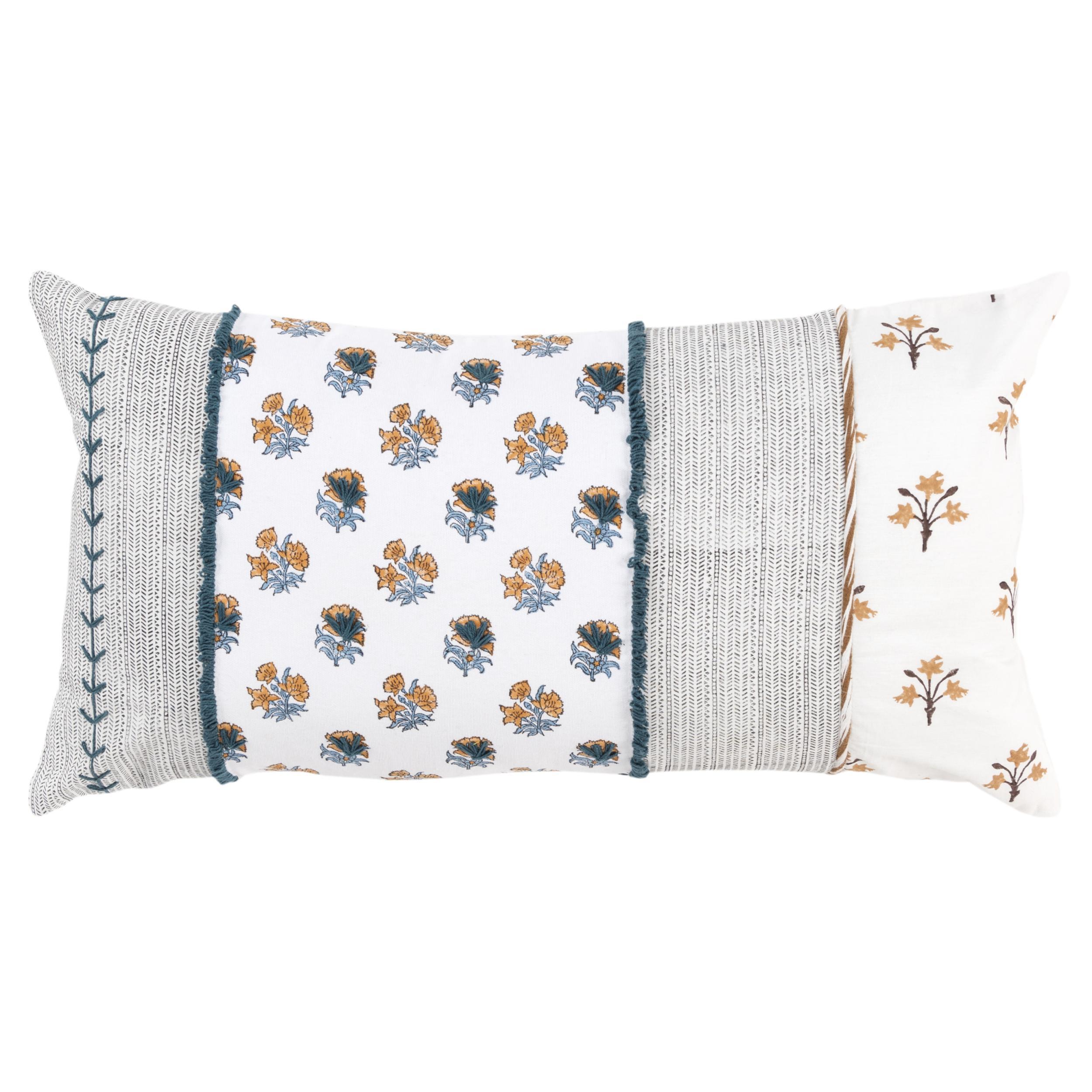 Rizzy Home Block Print Collection Floral Decorative Throw Pillow, , large