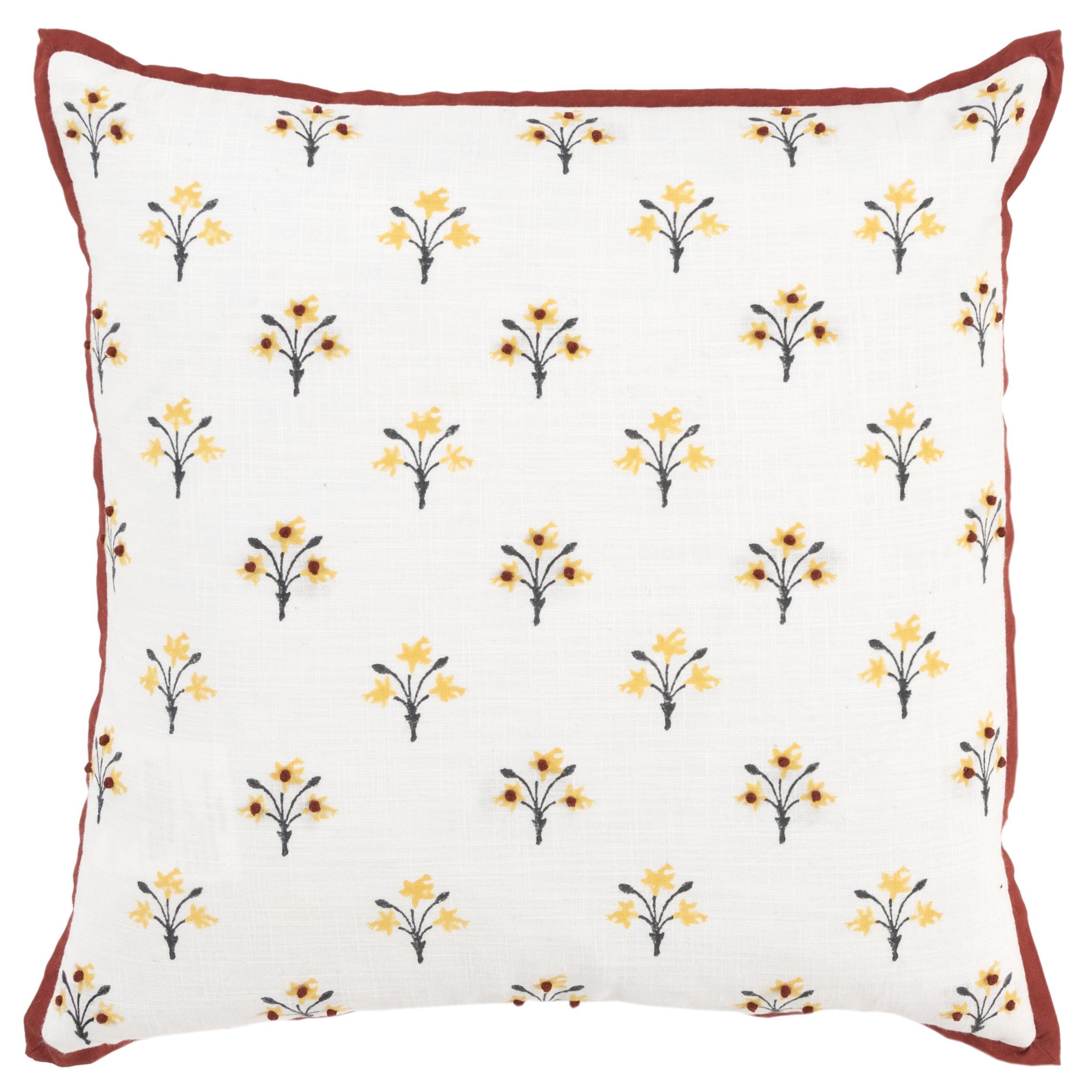Rizzy Home Block Print Collection Square Floral Decorative Throw Pillow, , large