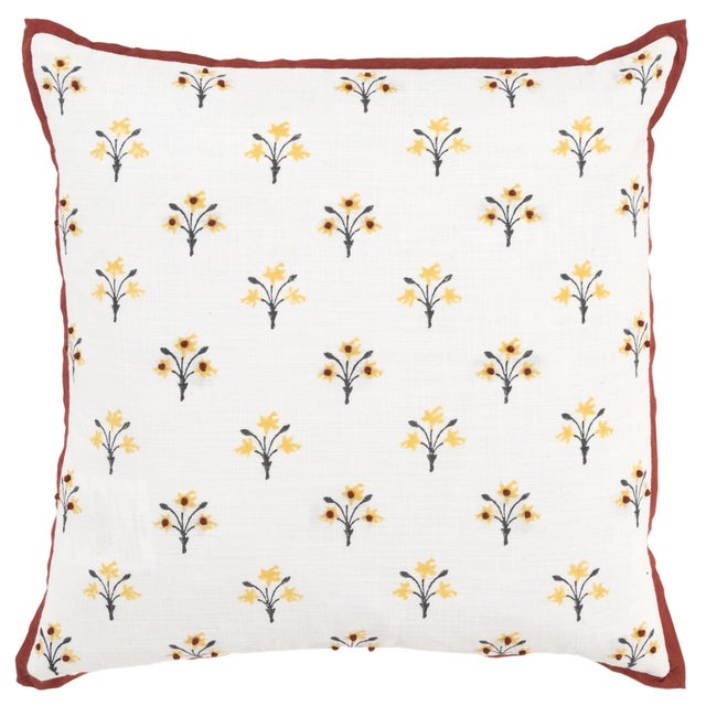 Rizzy Home Block Print Collection Square Floral Decorative Throw Pillow