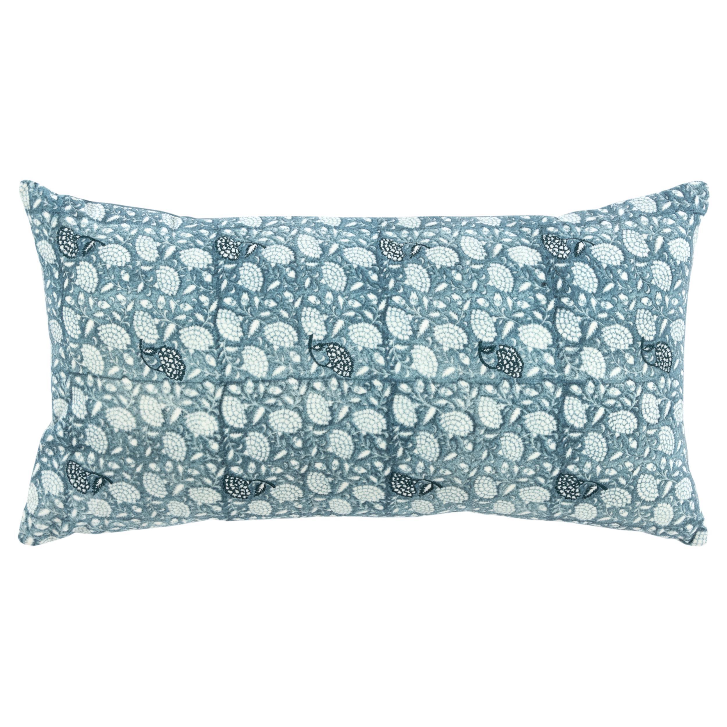 Rizzy Home Block Print Collection Botanical Decorative Throw Pillow, Teal, large