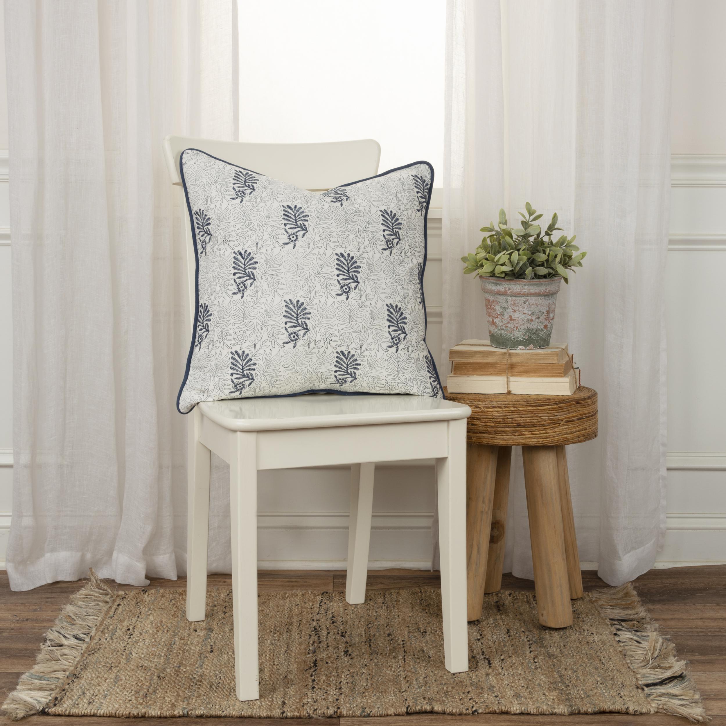Rizzy Home Block Print Collection Decorative Throw Pillow, Dark Blue, rollover