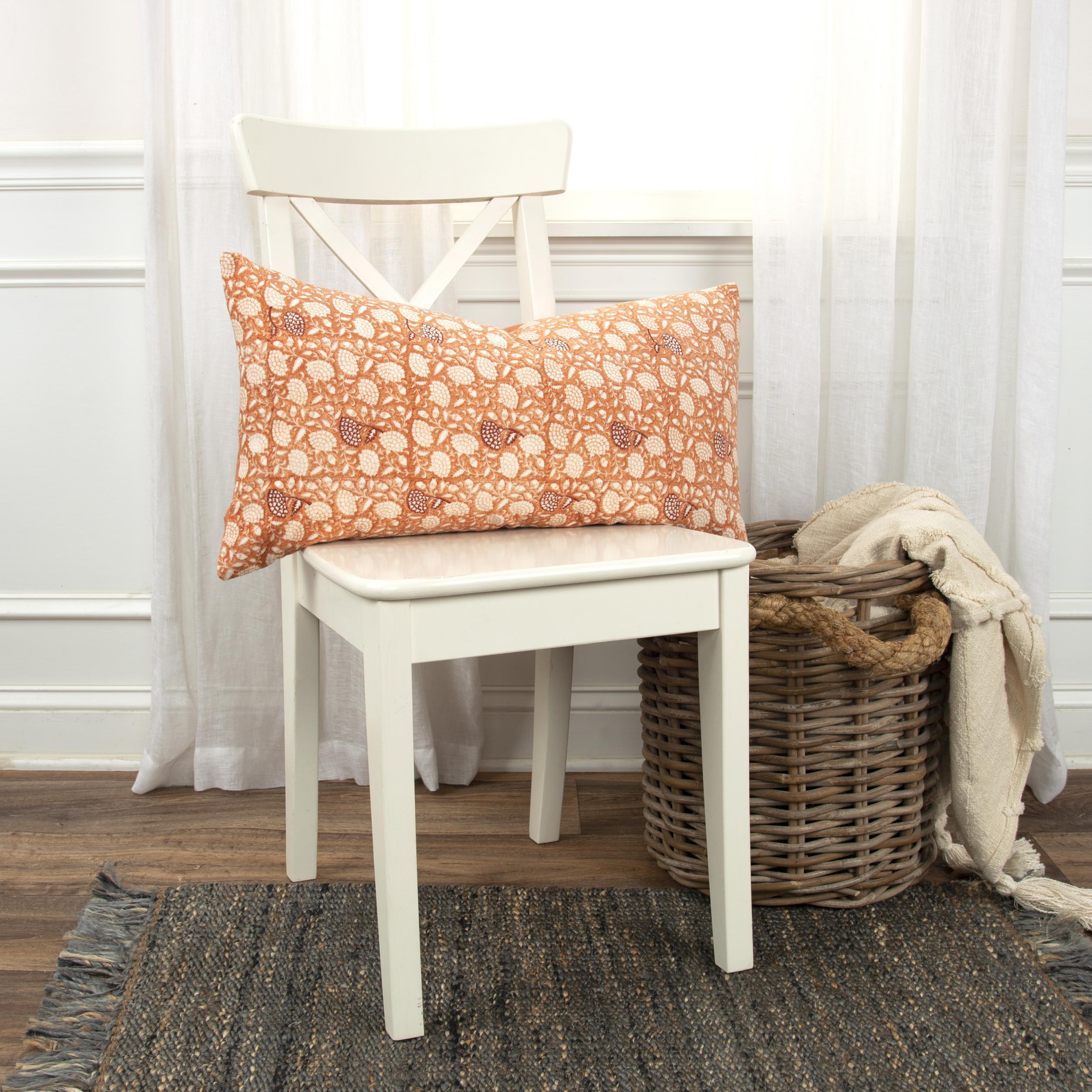 Rizzy Home Block Print Collection Botanical Decorative Throw Pillow, Light Orange, rollover