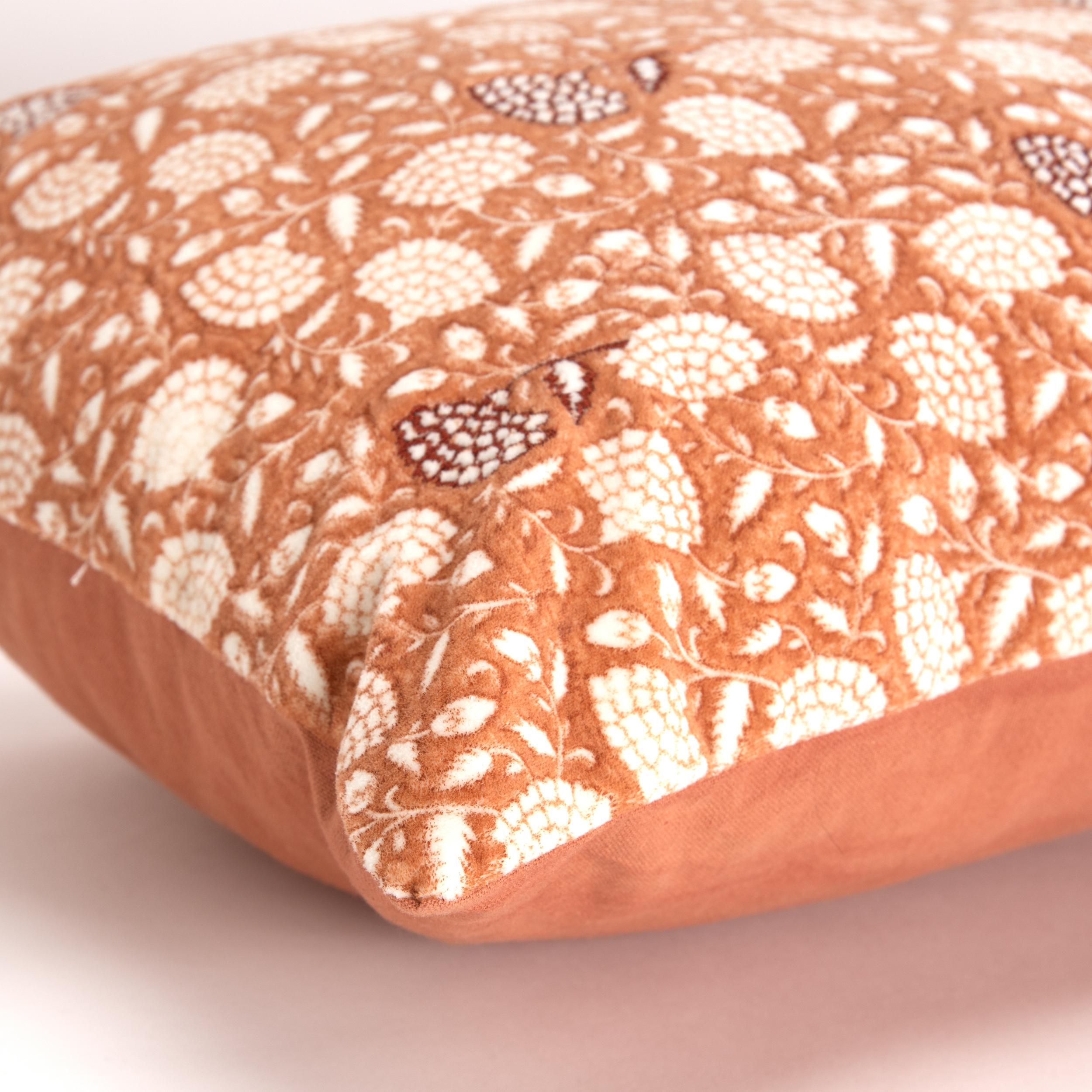 Rizzy Home Block Print Collection Botanical Decorative Throw Pillow, Light Orange, large