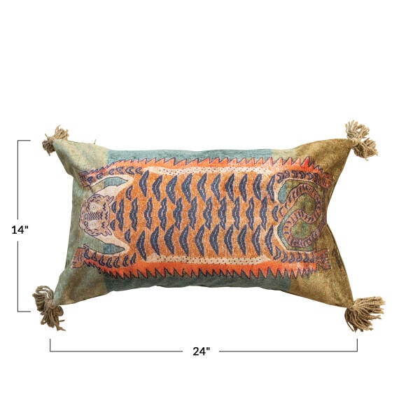 Storied Home Tiger Lumbar Pillow with Tassels, , large