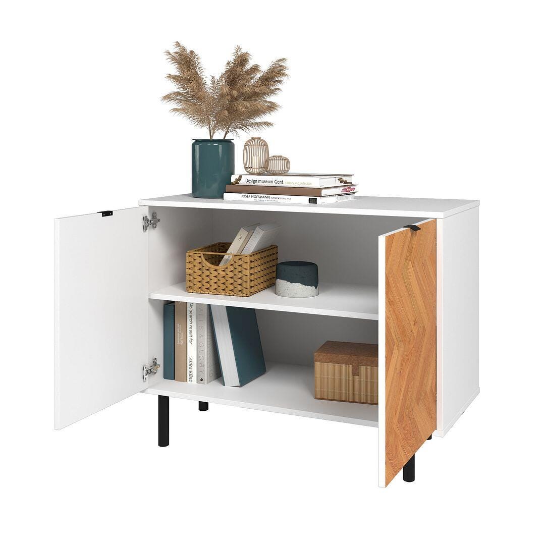 Manhattan Comfort Liam 35" 2-Shelf Accent Cabinet, White/Brown, large