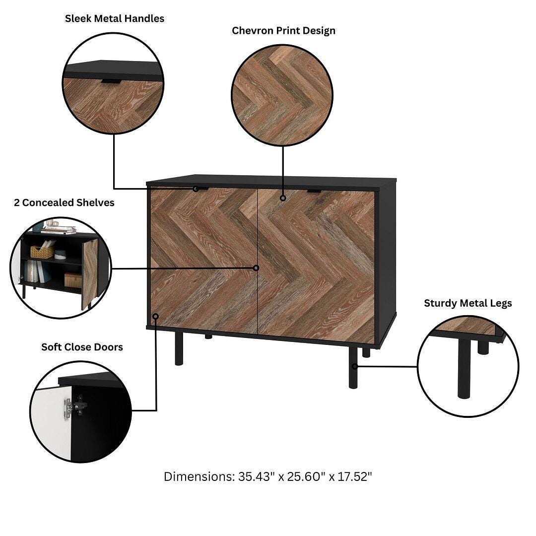 Manhattan Comfort Liam 35" 2-Shelf Accent Cabinet, Black/Brown, large
