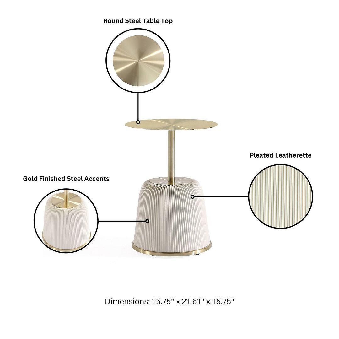 Manhattan Comfort Anderson Leatherette Accent End Table, Cream, large